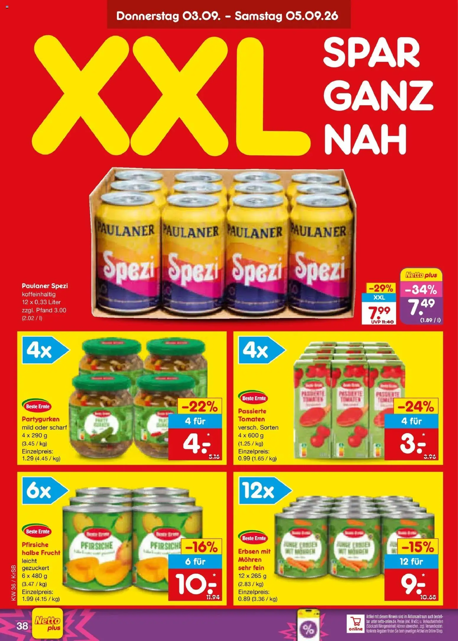 Netto Marken-Discount Prospekt Jüchen – gültig ab 31.08.2026 | Seite: 50 | Produkte: Paulaner spezi, Mohren, Pfirsich, Paulaner