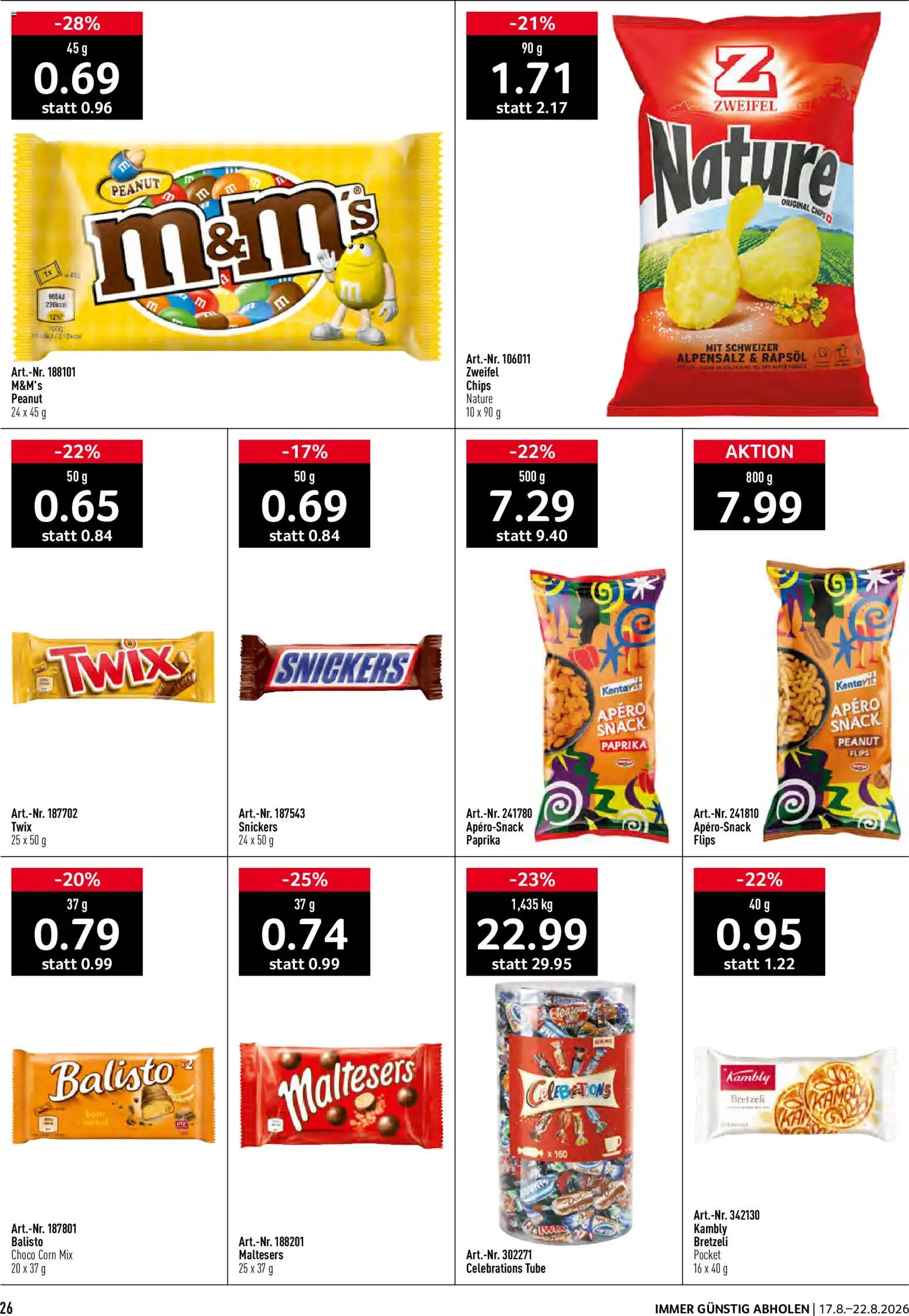 Prodega aktionen – gültig ab 17.08.2026 | Seite: 26 | Produkte: Rapsöl, Celebrations, Twix, Chips