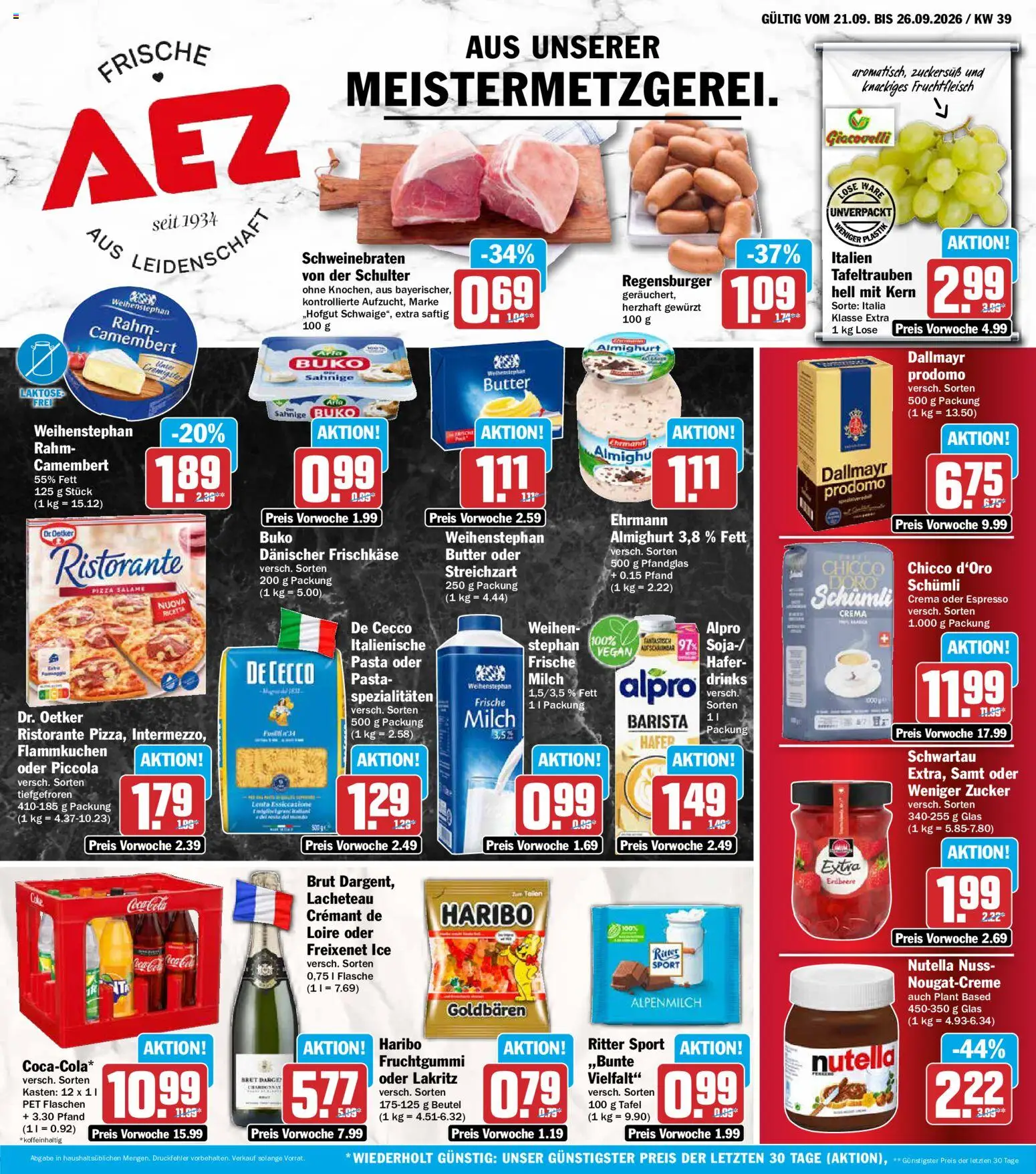 AEZ Prospekt – gültig ab 21.09.2026 | Seite: 1 | Produkte: Milch, Spezialitäten, Dallmayr, Pizza
