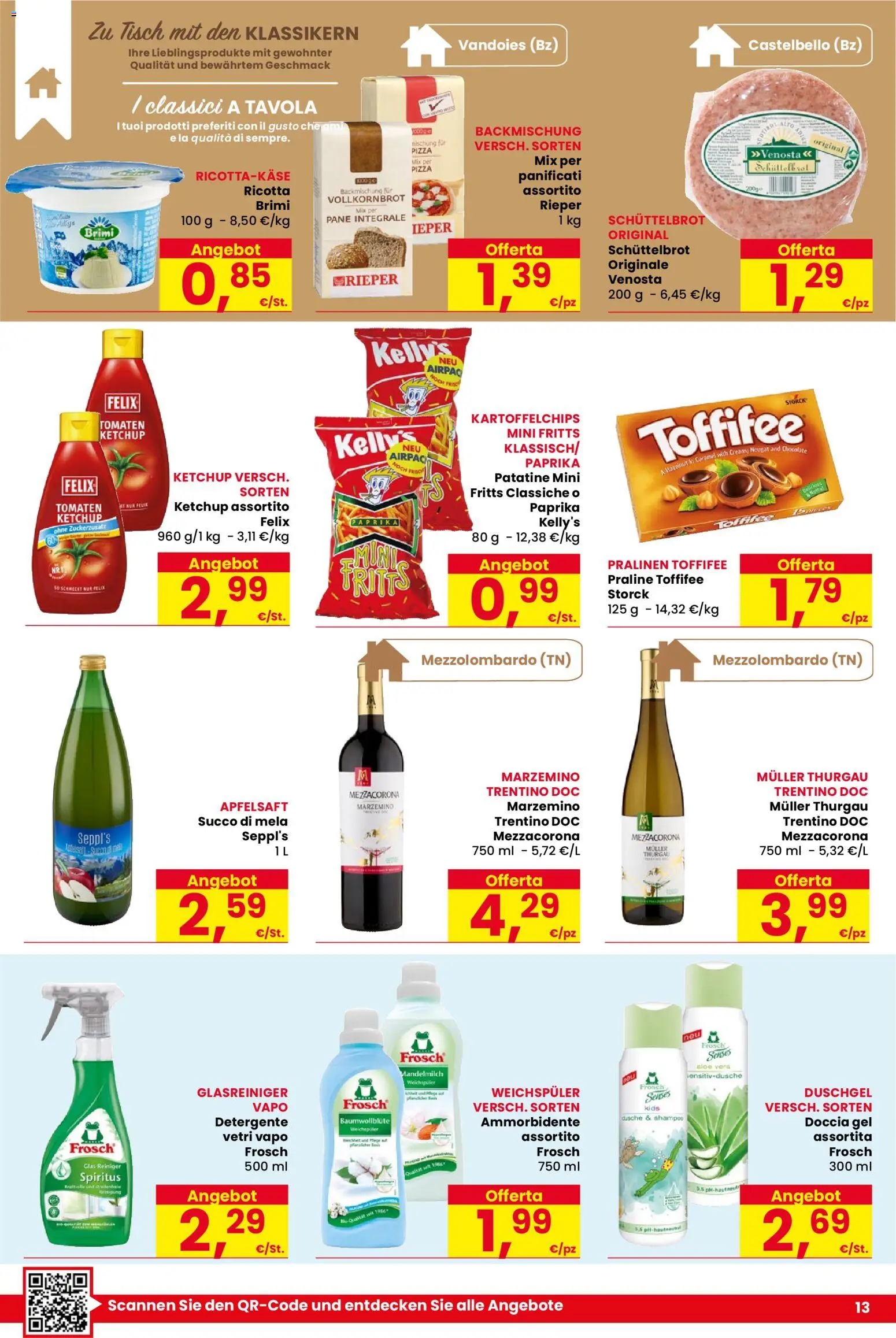 Volantino Eurospar del 17/09/2026 | Pagina: 13 | Prodotti: Pizza, Succo, Ammorbidente, Detergente