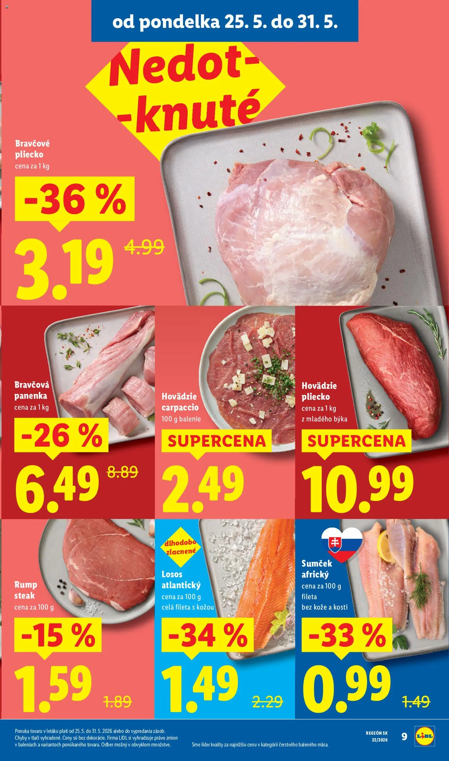 Nové Lidl akcie – leták je platný od 25.05.2026 | Strana: 15 | Produkty: Bravčová panenka, Losos, Steak