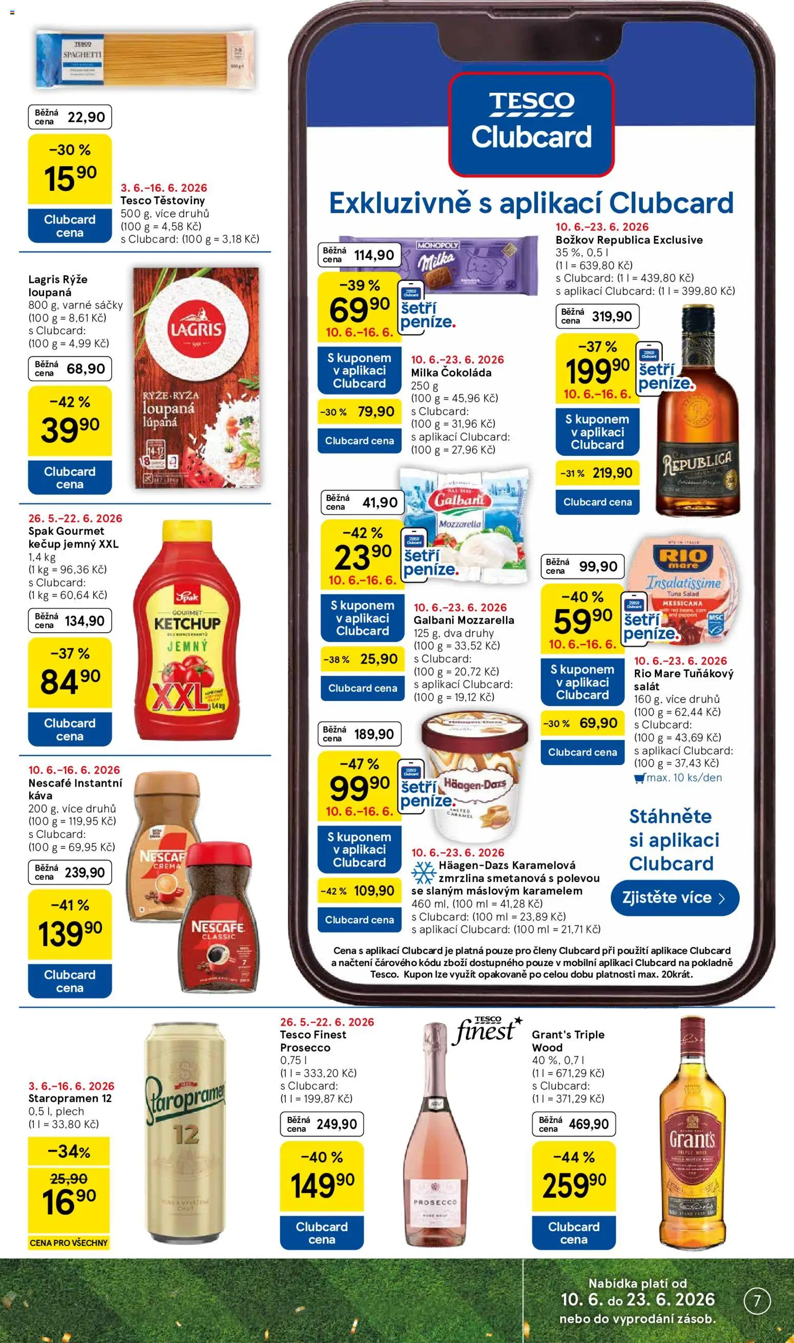 Tesco leták - Supermarket od 10.06.2026 | Strana: 7 | Produkty: Prosecco, Božkov Republica, Staropramen 12, Plech