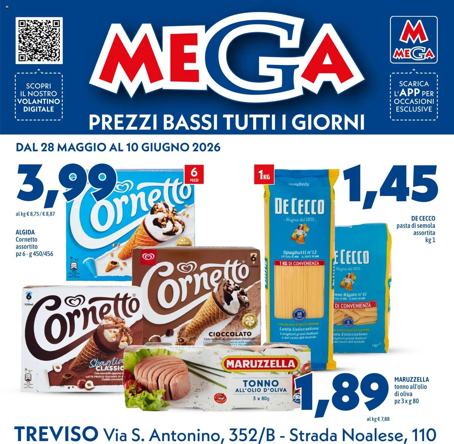 Volantino Mega del 28.05.2026 | Pagina: 1 | Prodotti: Cioccolato, Latte, Nocciole, Tonno