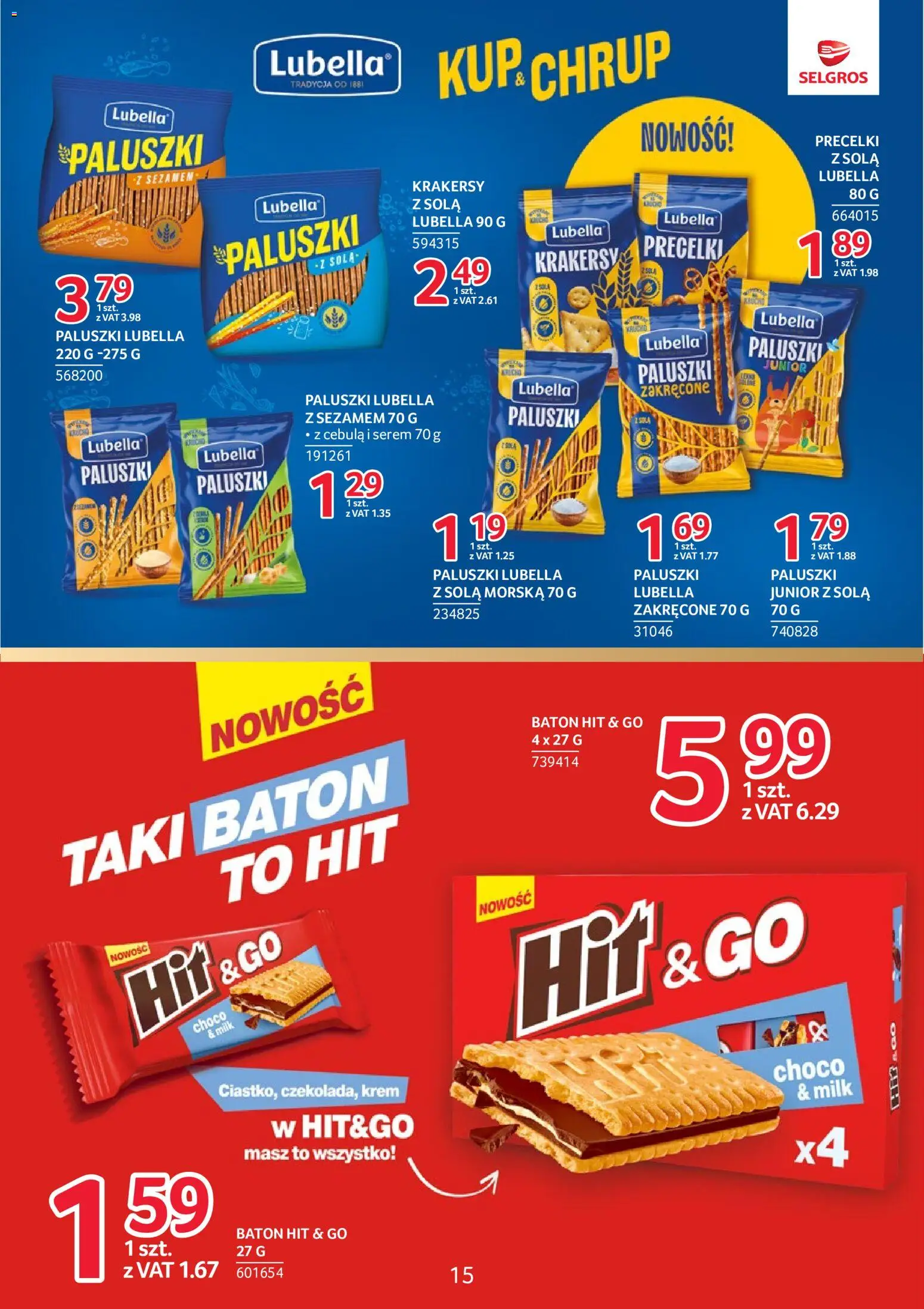 Selgros cash&carry gazetka - Markowe produkty od 30.07.2026 | Strona: 15 | Produkty: Baton, Paluszki, Krakersy, Krem