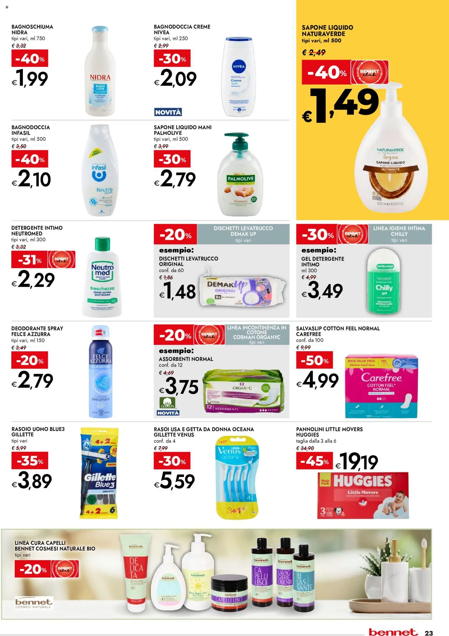 Volantino bennet del 22/10/2026 | Pagina: 23 | Prodotti: Igiene intima, Detergente intimo, Gel detergente, Salvaslip