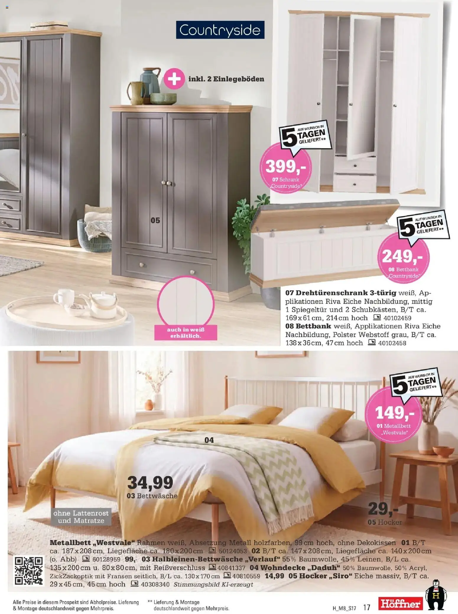 Höffner Prospekt Münster (ab 09.09.2026) zum Blättern | Seite: 17 | Produkte: Hocker, Drehtürenschrank, Schrank, Bettwäsche