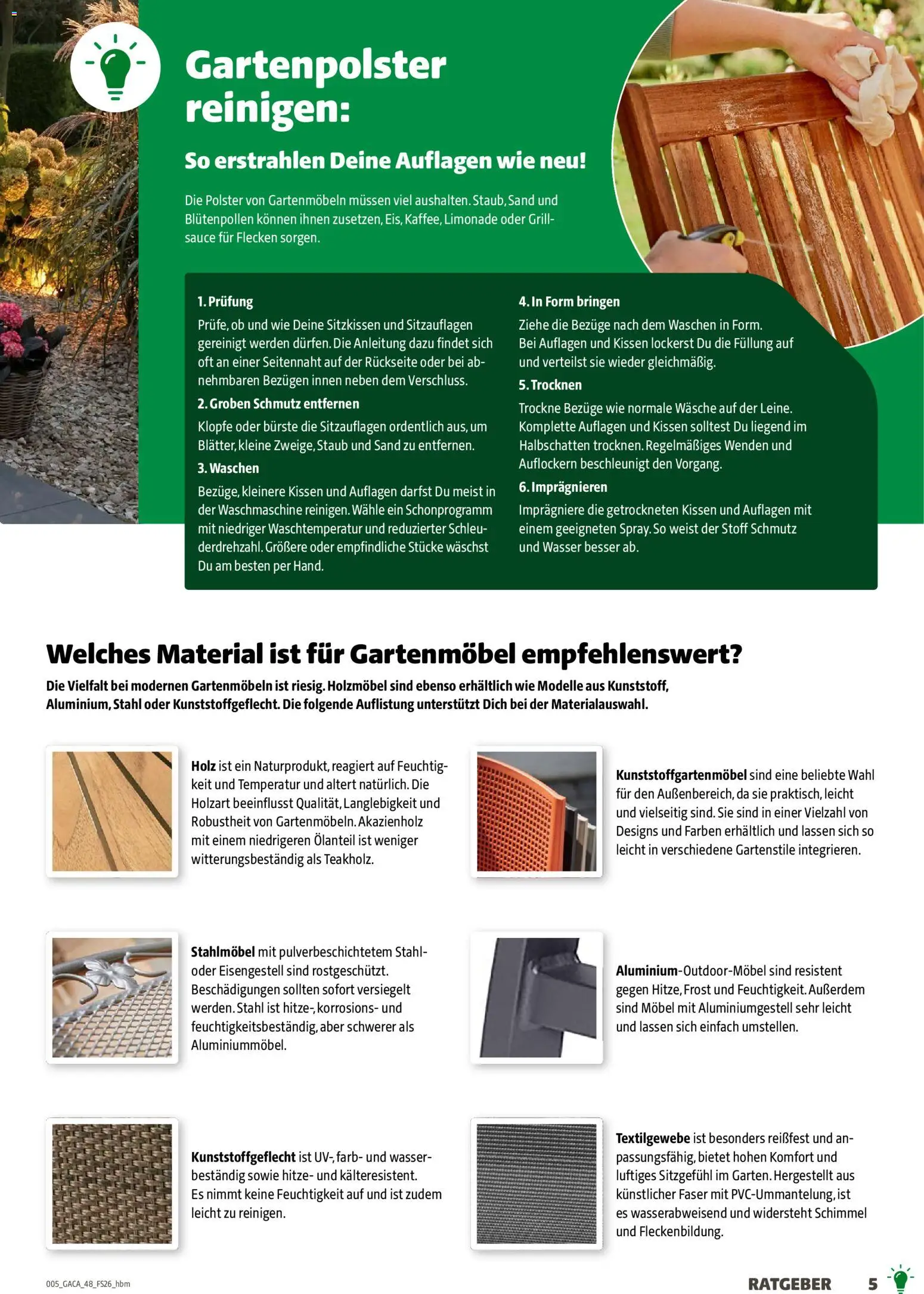 Hagebau Gartenmöbelsortiment – gültig ab 02.03.2026 | Seite: 5 | Produkte: Grill, Kissen, Limonade, Bürste