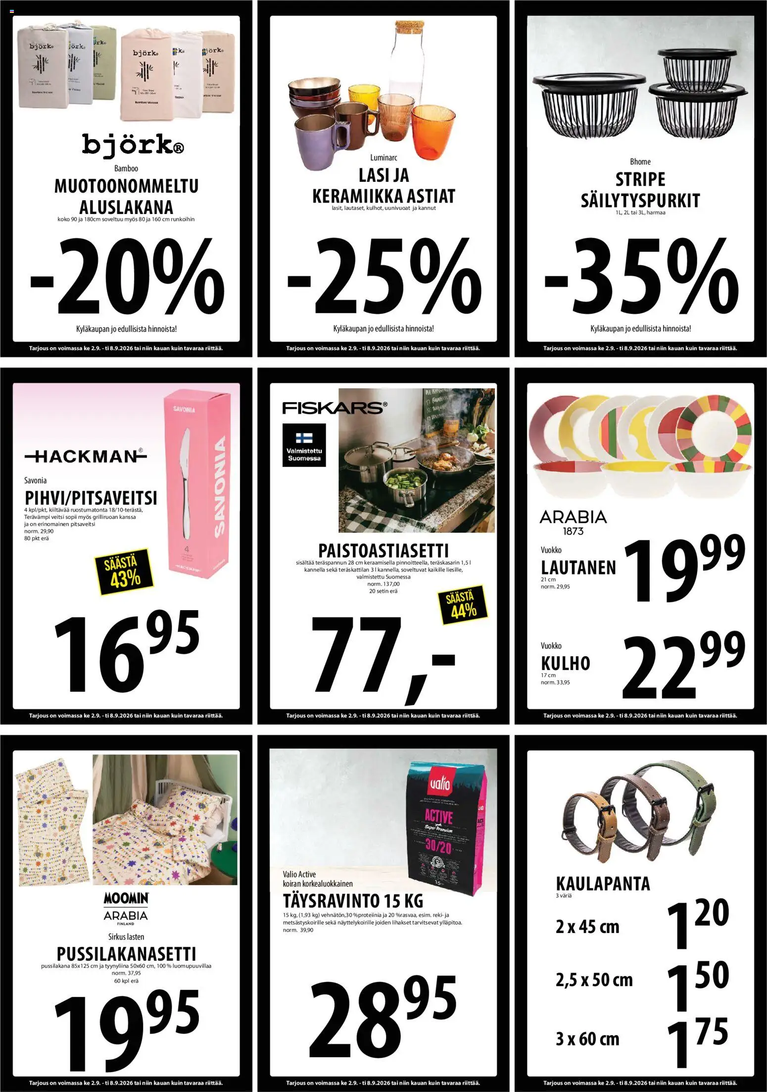 Tuuri tarjoukset – voimassa 02/09/2026 alkaen | Sivu: 13 | Tuotteet: Pussilakanasetti, Veitsi, Aluslakana, Lautanen