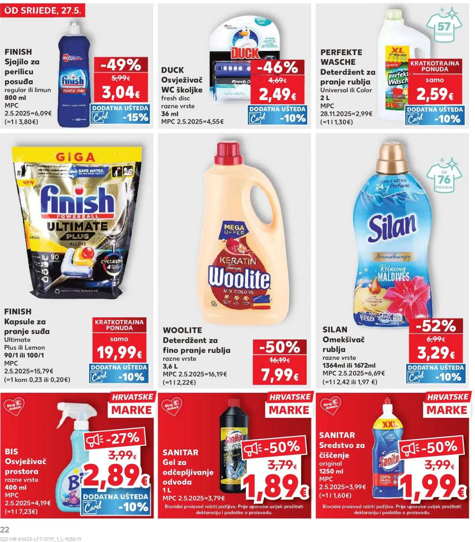 Kaufland katalog | vrijedi od 27.05.2026 | Stranica: 22 | Proizvodi: Deterdžent za pranje rublja, Omekšivač, Deterdžent, Finish