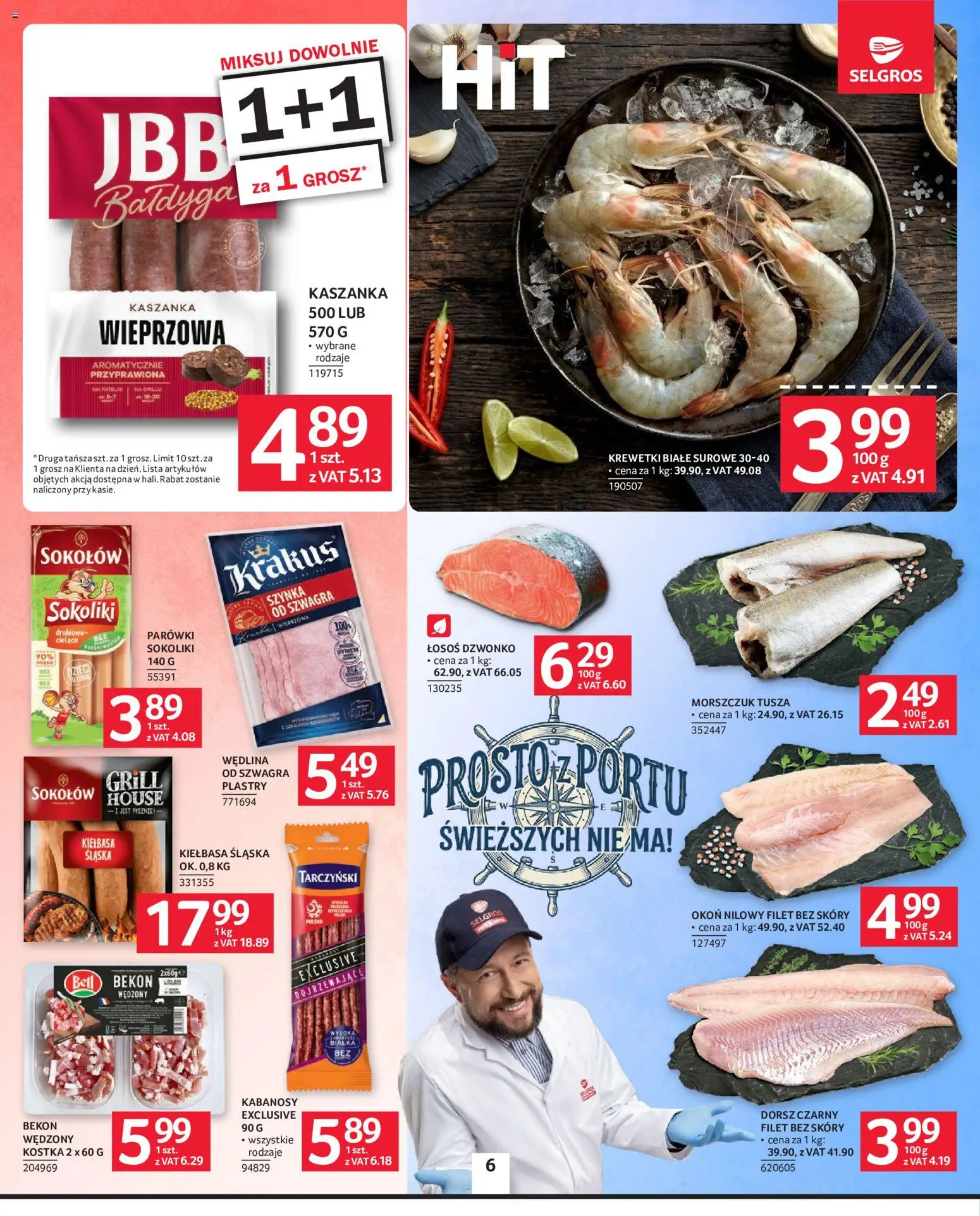 Selgros cash&carry gazetka od 16.07.2026 | Strona: 6 | Produkty: Krewetki, Kaszanka, Łosoś, Dorsz czarny