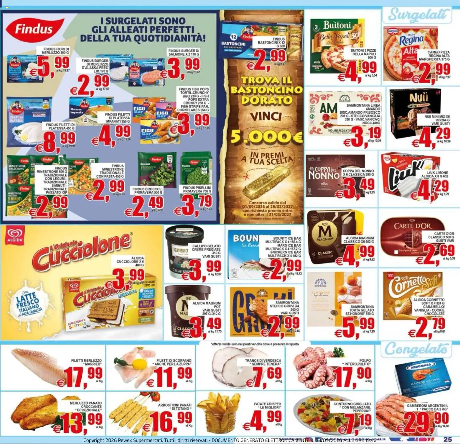 Volantino Pewex del 23/09/2026 | Pagina: 25 | Prodotti: Merluzzo d’Alaska, Peperoni, Latte, Torta gelato