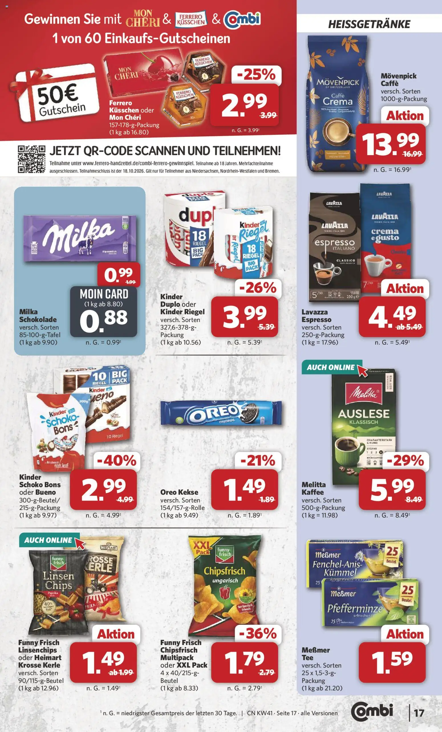Combi Prospekt – gültig ab 05.10.2026 | Seite: 17 | Produkte: Schokolade, Milka, Kinder riegel, Paprika