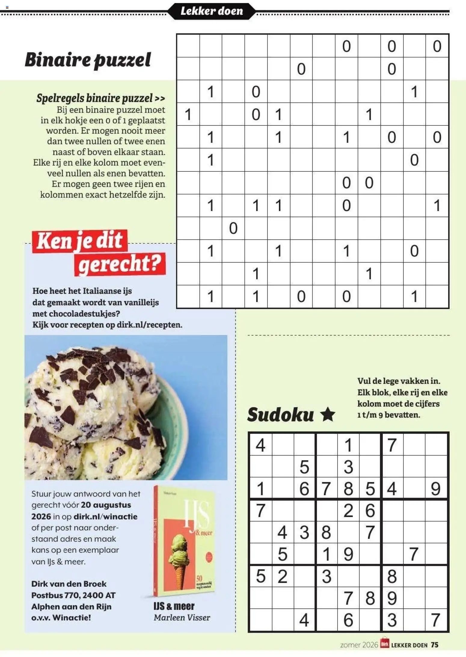 {H1} | Pagina: 75 | Producten: Puzzel, Broek, Moët, Ijs