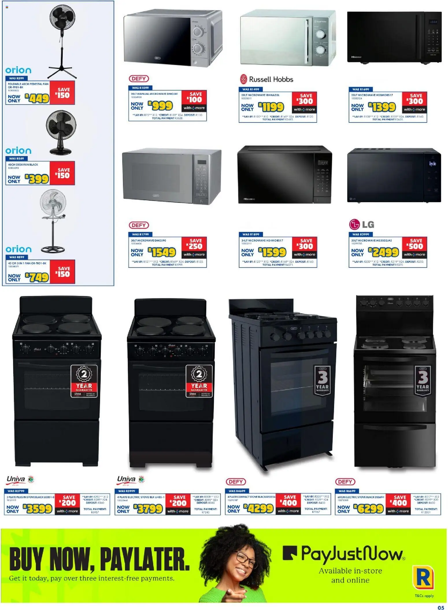 New Russells catalogue – valid from 17/09/2026 | Page: 5 | Products: Pedestal, Stove, Fan, Microwave