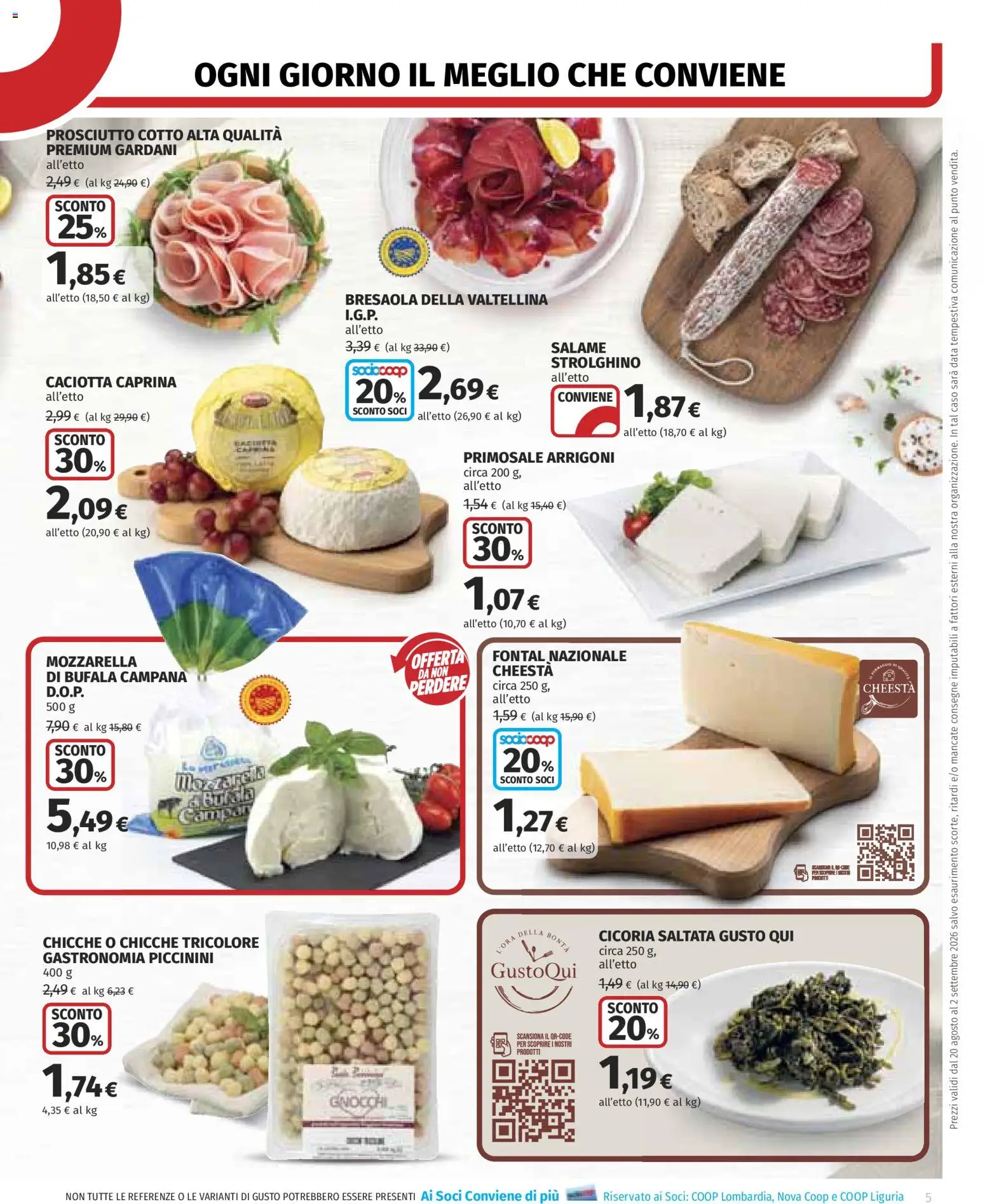 Volantino COOP del 20/08/2026 | Pagina: 5 | Prodotti: Prosciutto Cotto, Salame, Mozzarella, Prosciutto