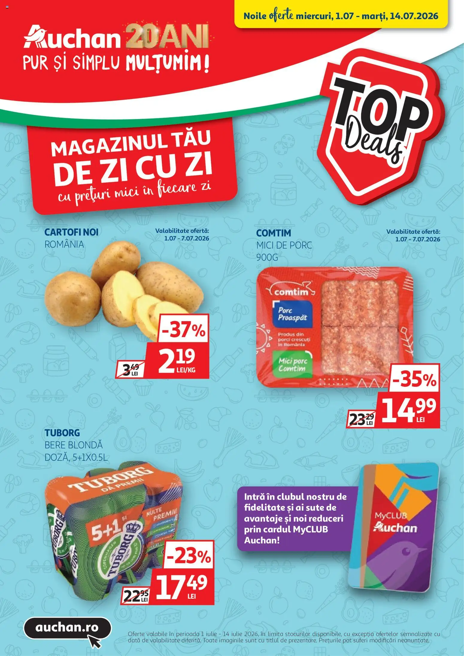 Noul catalog Auchan – valabil de la 01.07.2026 | Pagină: 1 | Produse: Mici, Bere, Cartofi
