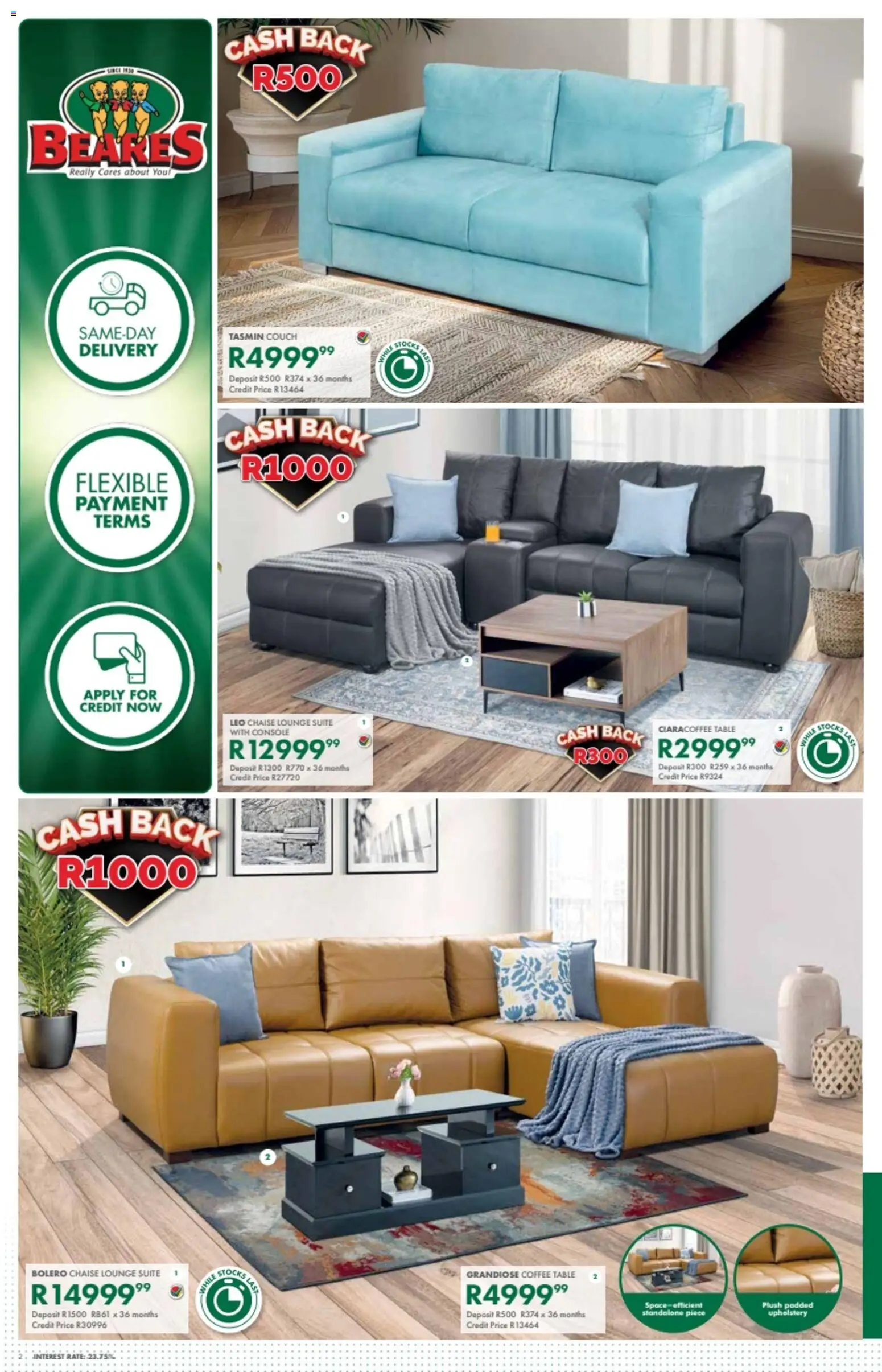 New Beares catalogue – valid from 11.05.2026 | Page: 2 | Products: Couch, Coffee table, Lounge suite, Stock