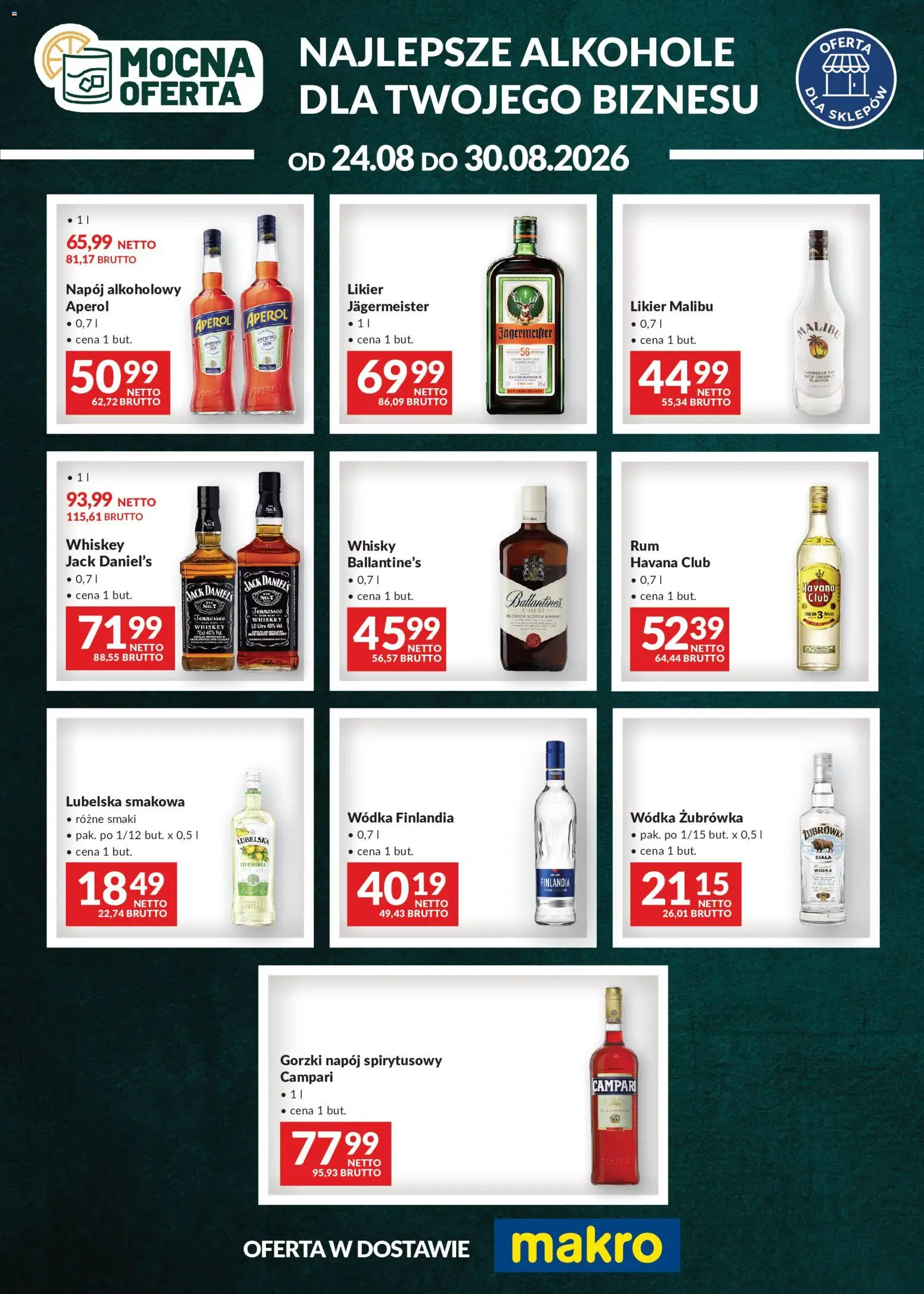 Makro gazetka - Mocna oferta od 24.08.2026 | Strona: 1 | Produkty: Wódka finlandia, Finlandia wódka, Żubrówka, Ballantines