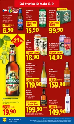 Náhled letáku RADEGAST Ryze hořká 12, 0,5 l, světlý ležák, záloha na lahev 3 Kč, 1 l = 39,80 Kč od 10.09.2026 | Strana: 30