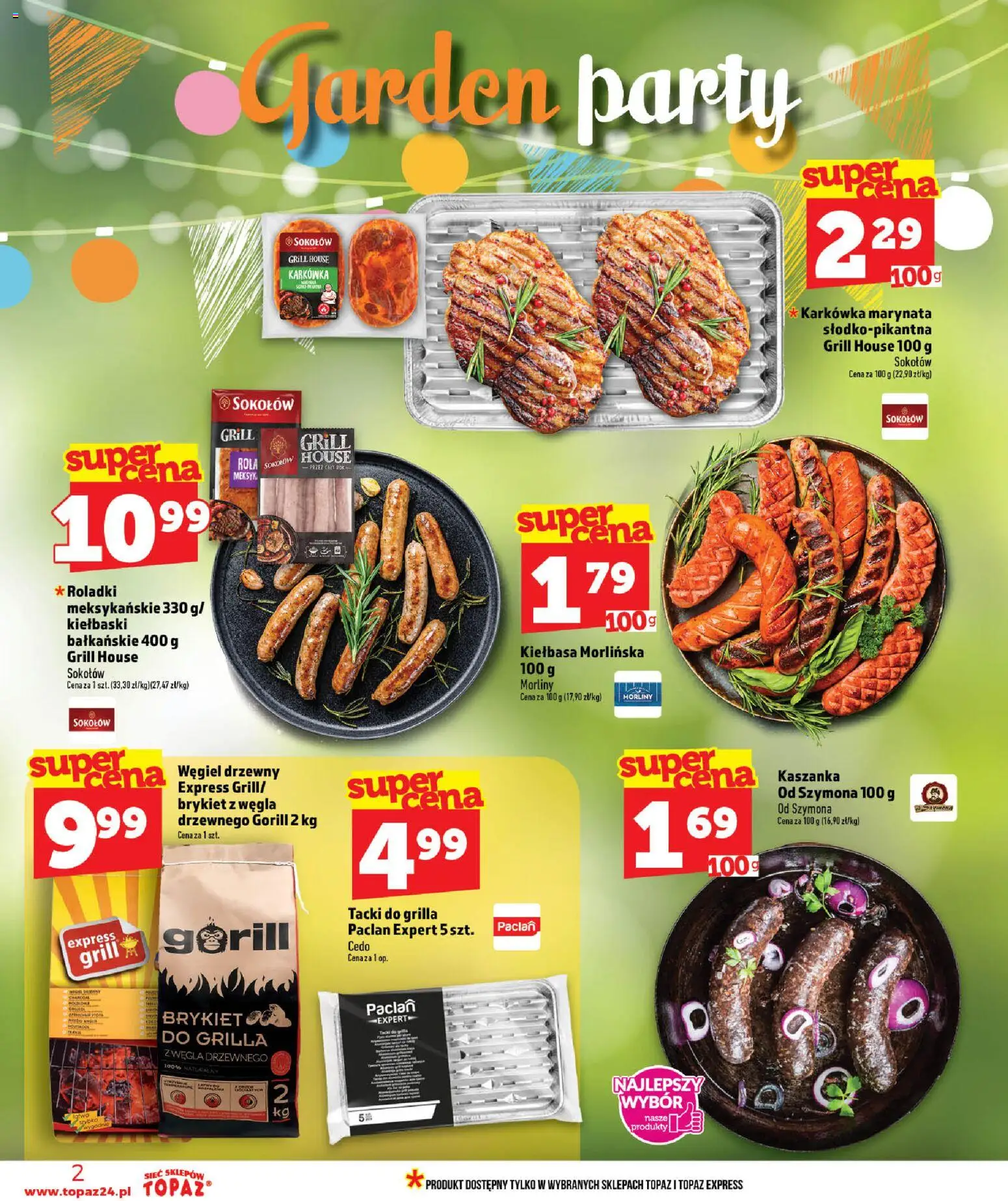 Topaz gazetka - MAZ od 09.07.2026 | Strona: 2 | Produkty: Karkówka, Grill, Kaszanka, Kiełbaski