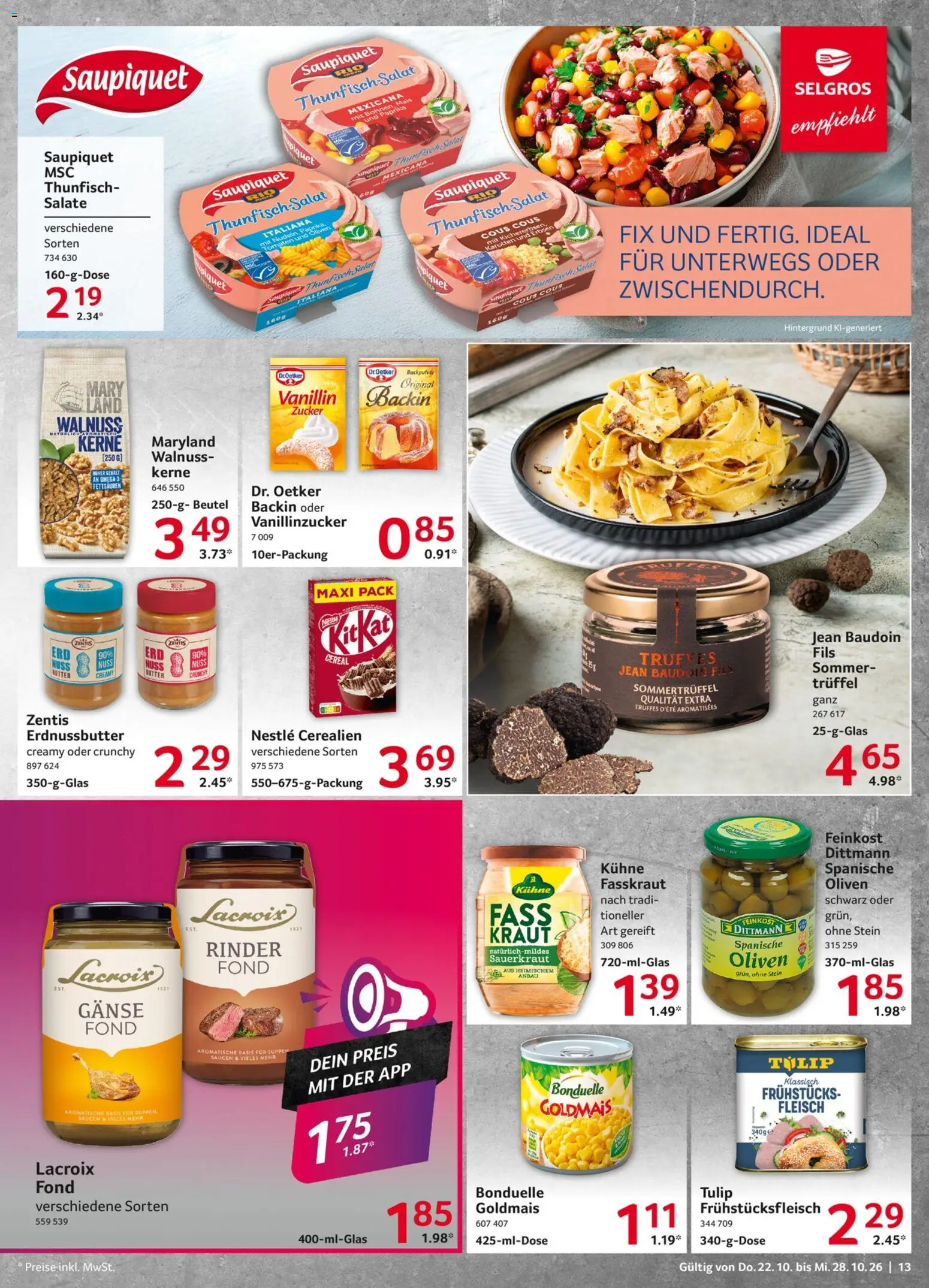 Selgros Prospekt – gültig ab 22.10.2026 | Seite: 13 | Produkte: Thunfisch, Zucker, Kraut, Erbsen