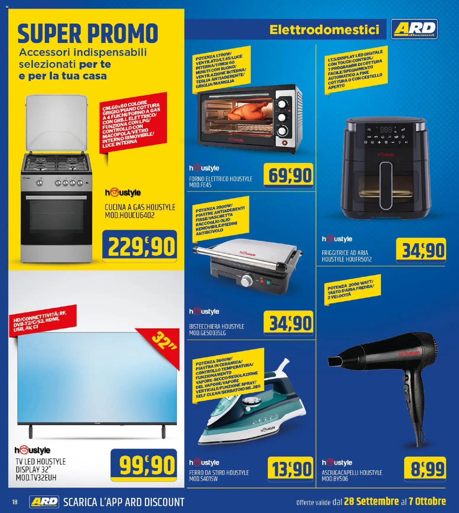 Volantino ARD Discount del 28/09/2026 | Pagina: 18 | Prodotti: Bistecchiera, Forno, Asciugacapelli, Forno elettrico
