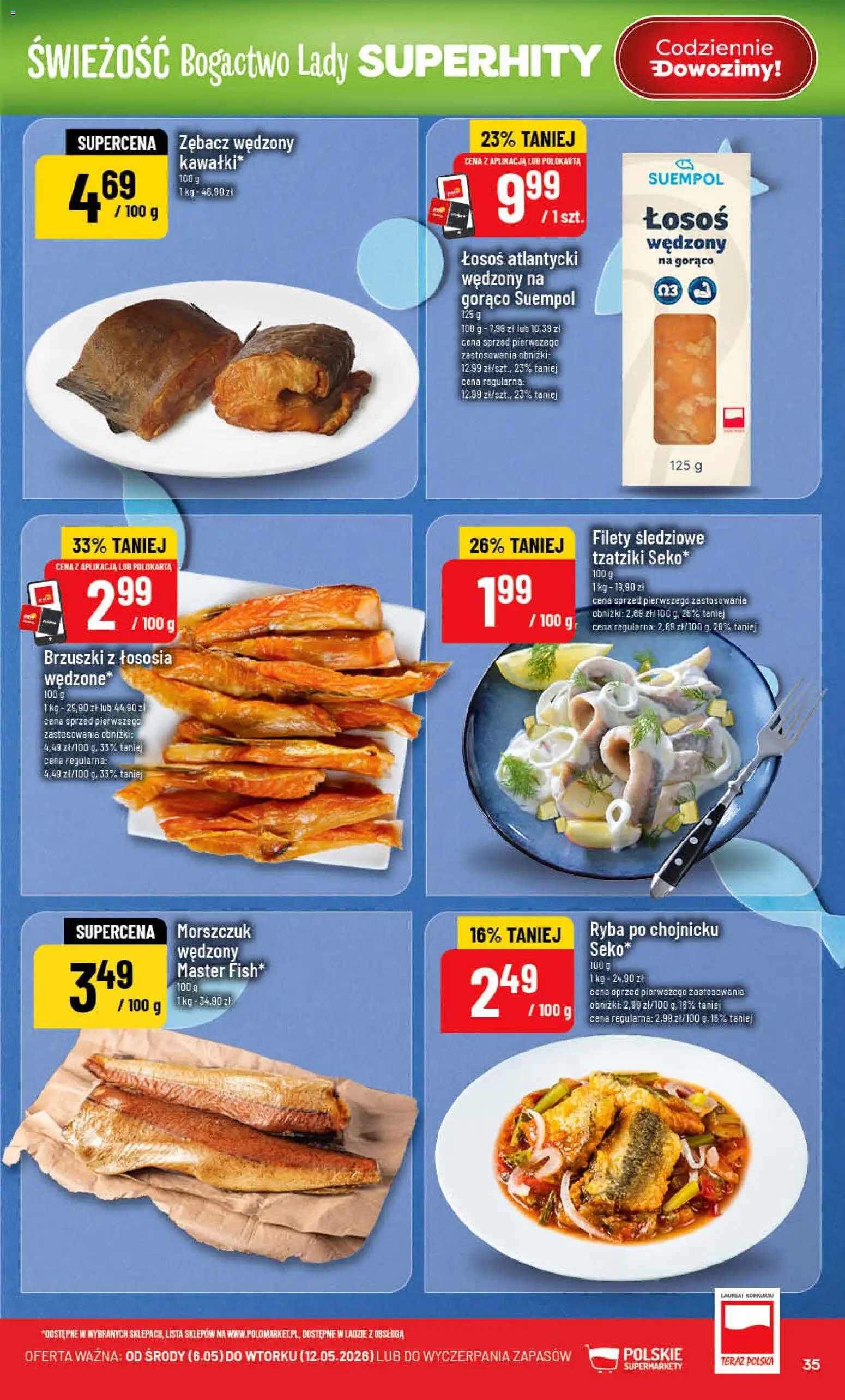 POLOmarket gazetka od 06.05.2026 | Strona: 35 | Produkty: Łosoś atlantycki, Łosoś, Morszczuk, Ryba