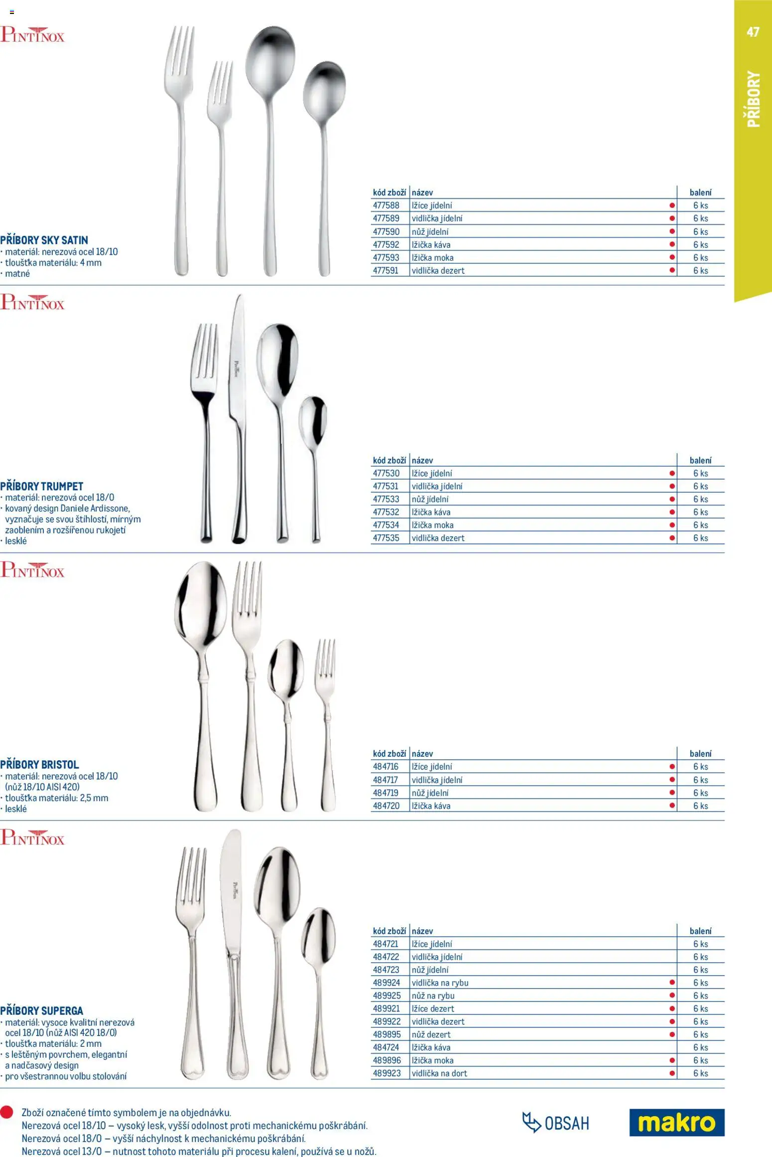 Makro leták - Gastro vybavení a zařízení od 01.02.2026 | Strana: 47 | Produkty: Vidlička, Káva, Nůž, Lžička
