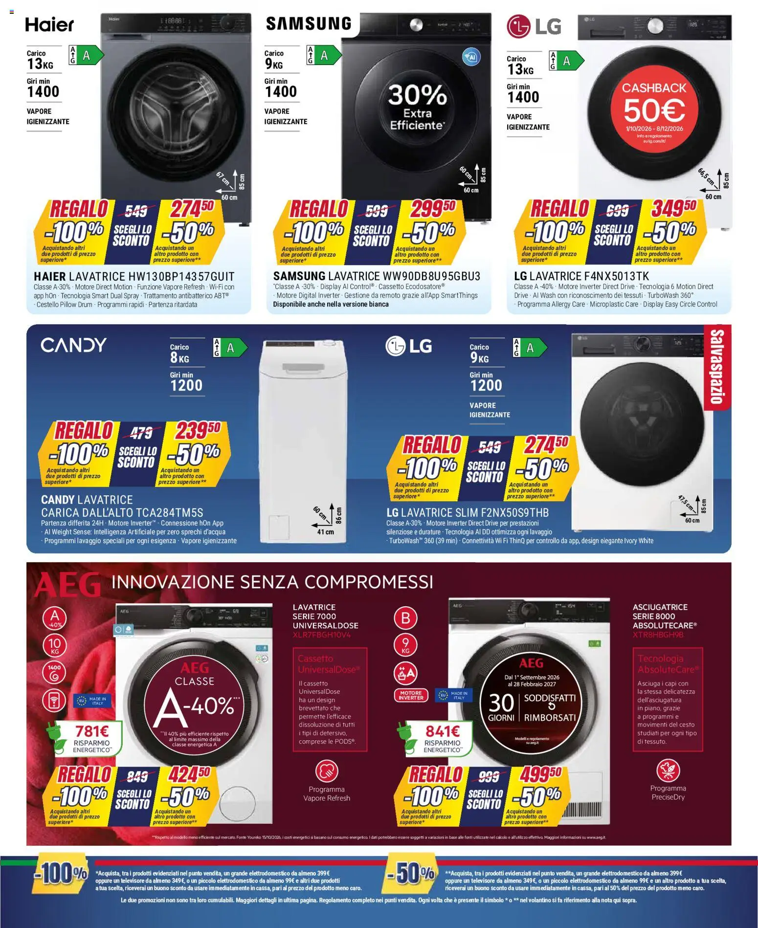 Volantino Trony del 29/10/2026 | Pagina: 10 | Prodotti: Lavatrice, Asciugatrice, Samsung