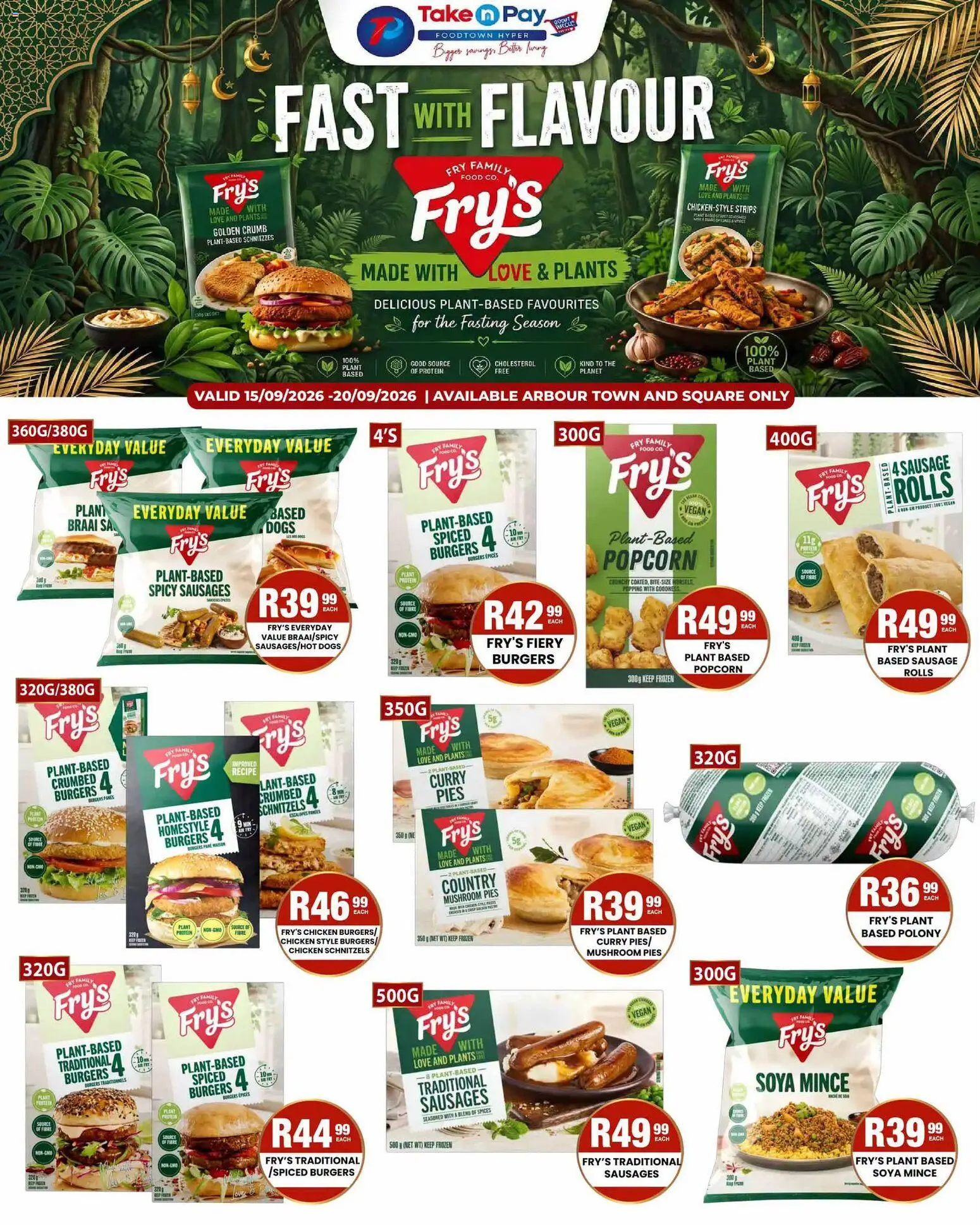 New Take n Pay catalogue – valid from 15/09/2026 | Page: 1 | Products: Protein, Polony, Soya mince, Fry's