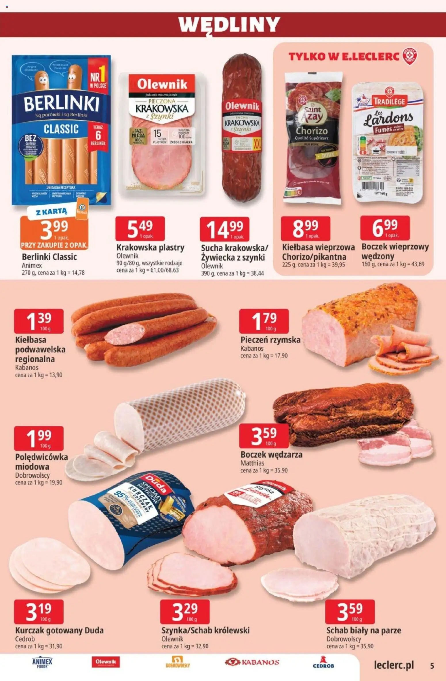 E.Leclerc gazetka od 25.08.2026 | Strona: 5 | Produkty: Kiełbasa, Kurczak, Chorizo, Wędliny