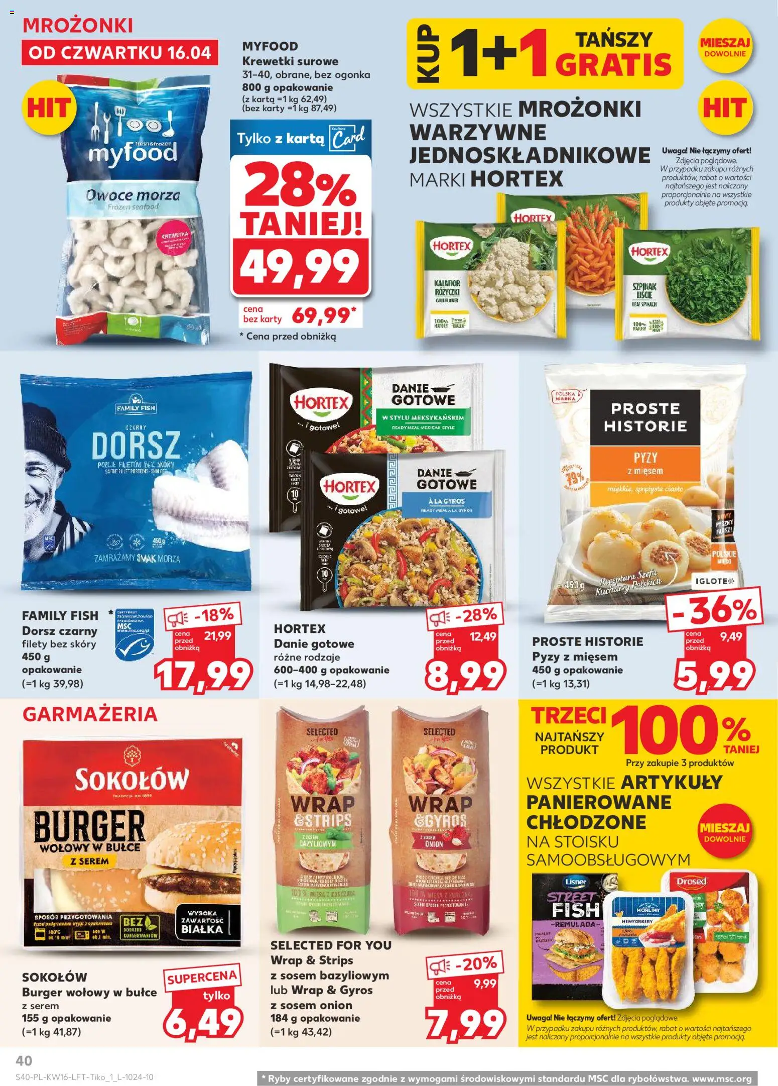 Kaufland gazetka od 16.04.2026 | Strona: 40 | Produkty: Krewetki, Ciasto, Szpinak, Dorsz czarny