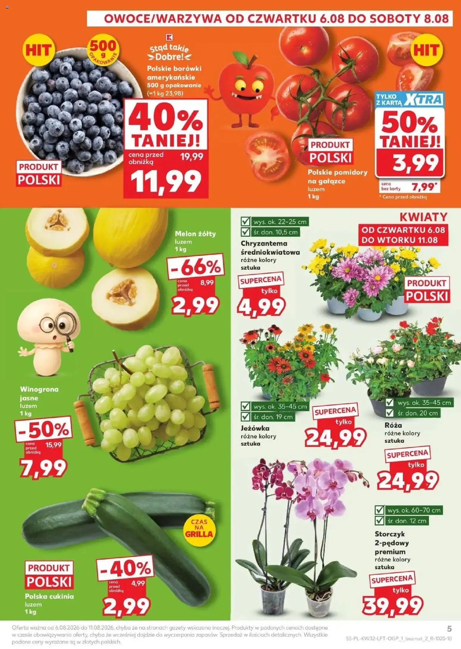 Kaufland gazetka od 06.08.2026 | Strona: 5 | Produkty: Melon, Cukinia, Pomidory, Kwiaty