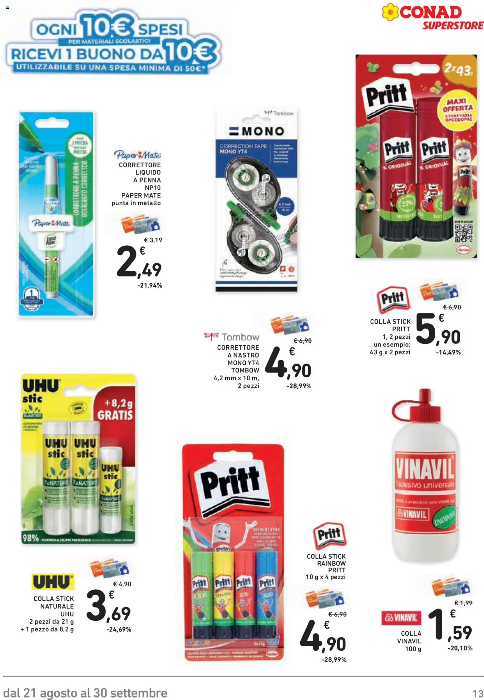 Volantino Conad del 21/08/2026 | Pagina: 13 | Prodotti: Colla, Correttore