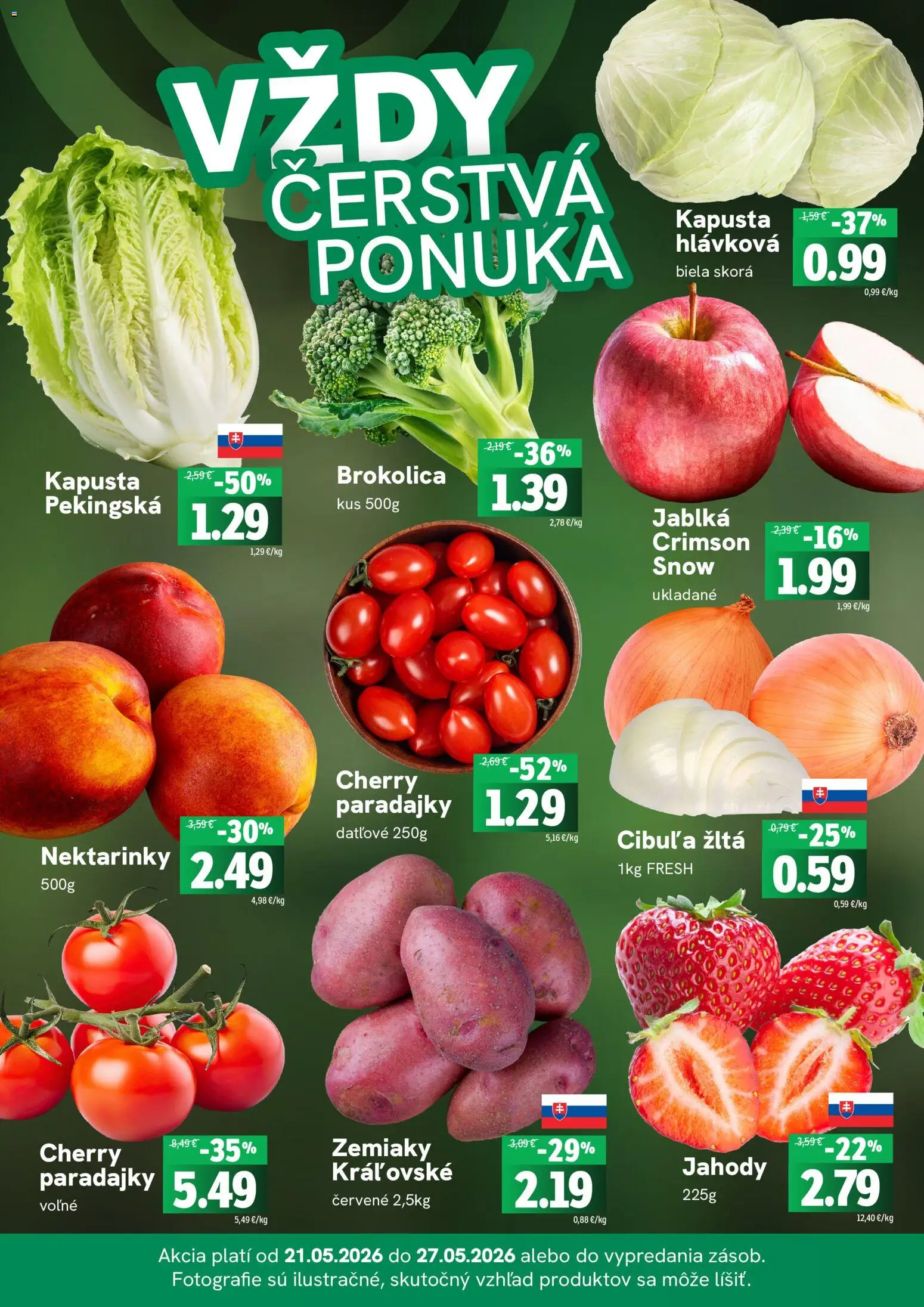 Nové Fresh akcie – leták je platný od 21.05.2026 | Strana: 3 | Produkty: Jablká, Jahody, Zemiaky, Cibuľa