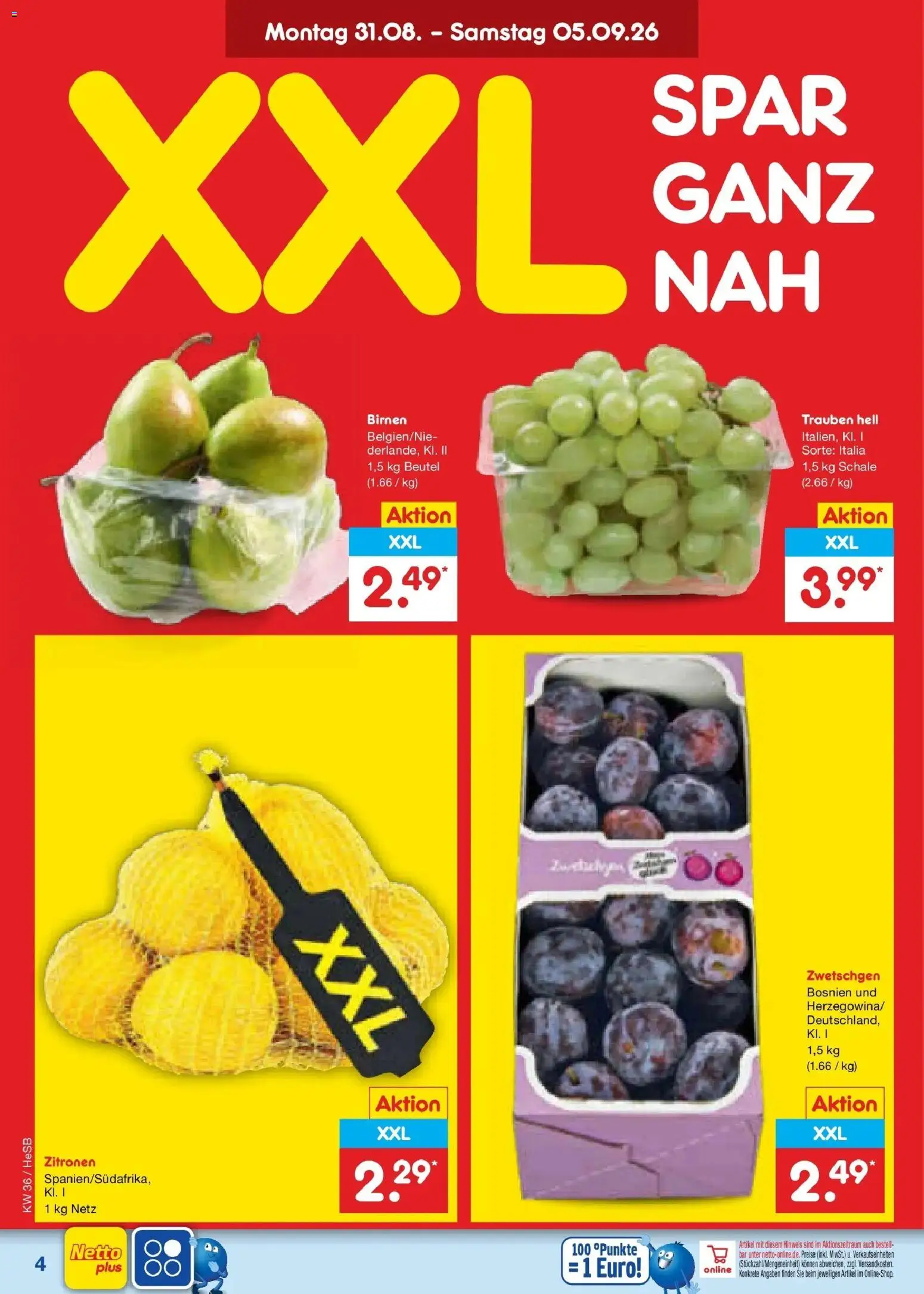 Netto Marken-Discount Prospekt Hamburg (ab 31.08.2026) » Angebote | Seite: 6 | Produkte: Trauben, Zwetschgen, Zitronen