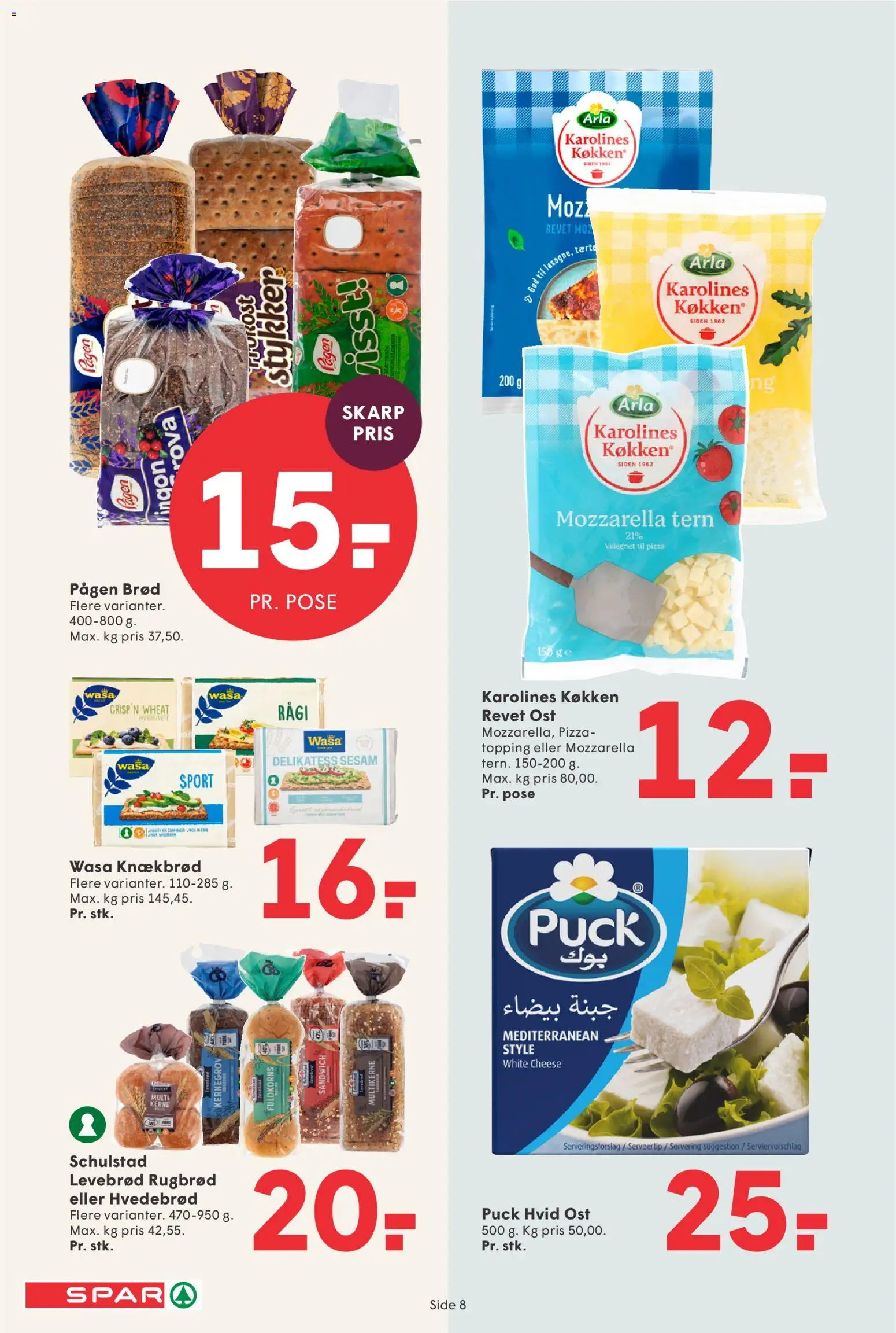 Spar tilbudsavis – gyldig fra 26/06/2026 | Side: 8 | Produkter: Ost, Brød, Knækbrød, Mozzarella