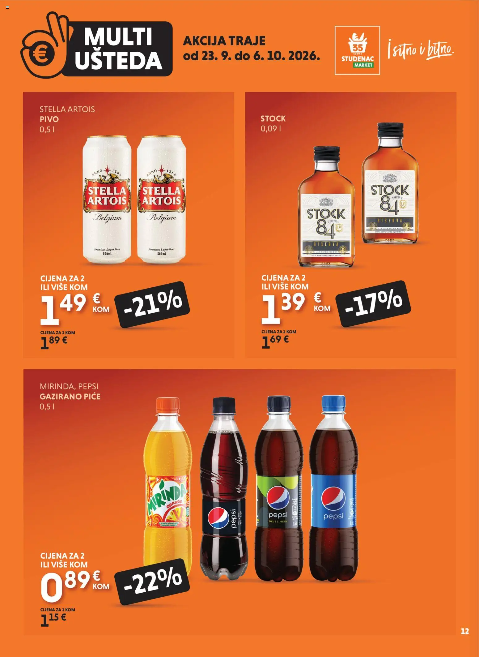 Studenac katalog | vrijedi od 23.09.2026 | Stranica: 12 | Proizvodi: Pepsi, Pivo, Limeta, Lager