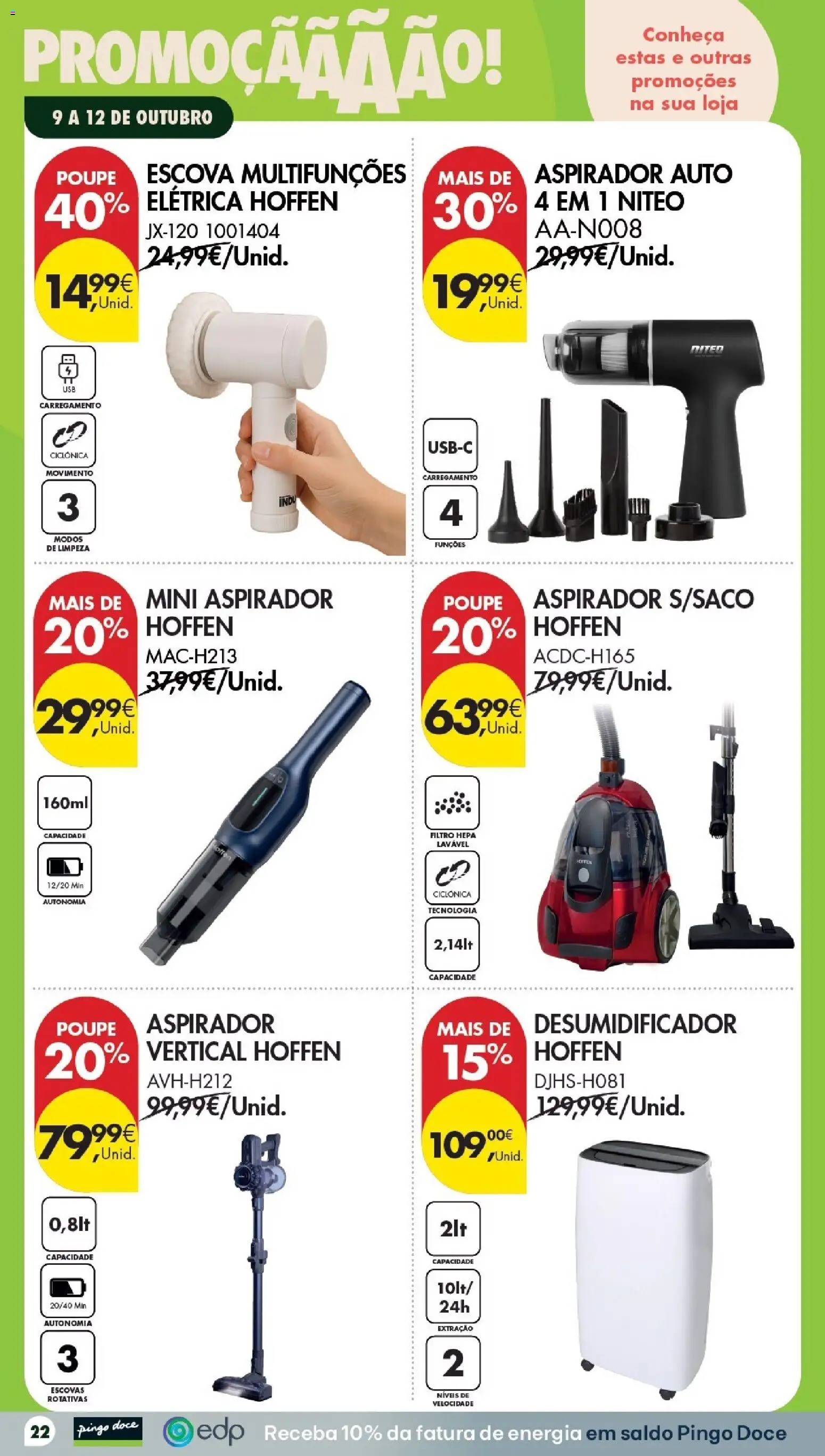 Pingo Doce Folheto Poupe Este Fim de Semana │ válido de 09/10/2026 | Página: 22 | Produtos: Aspirador, Filtro HEPA, Desumidificador