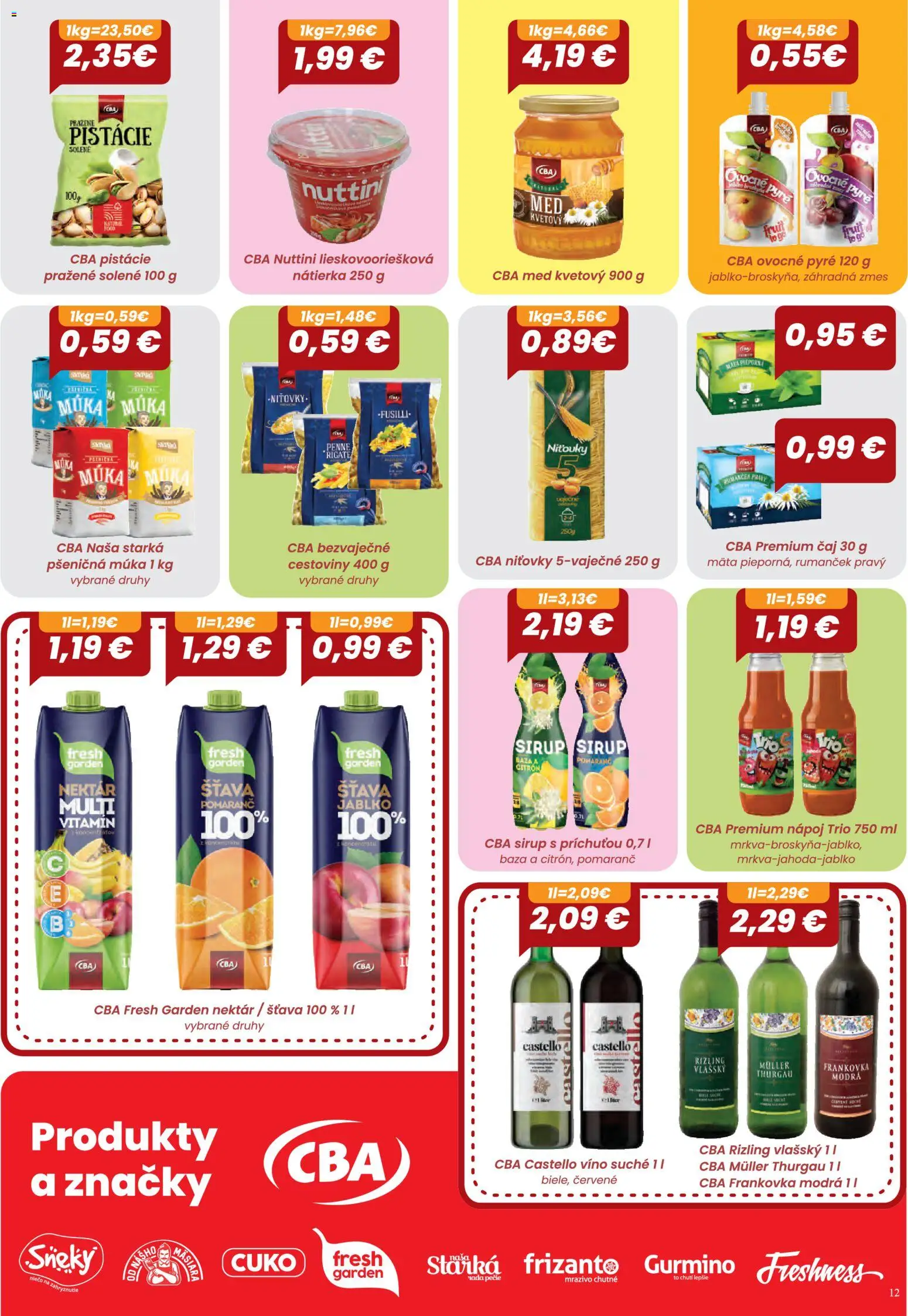 Nové CBA Verex akcie – leták je platný od 03.09.2026 | Strana: 12 | Produkty: Penne, Cestoviny, Pšeničná múka, Šťava