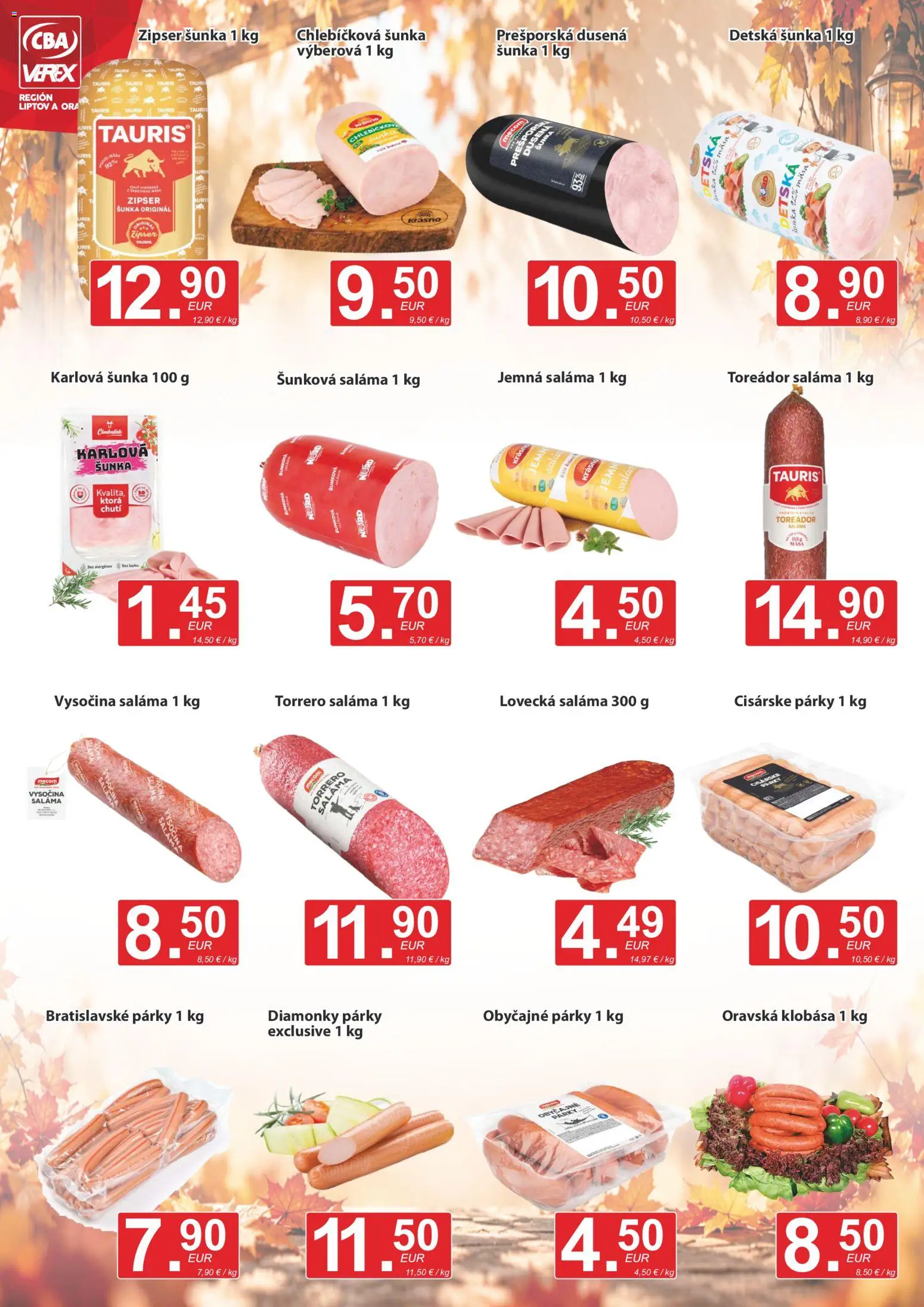 Nové CBA Verex akcie – leták je platný od 15.10.2026 | Strana: 2 | Produkty: Saláma, Šunka, Klobása, Párky