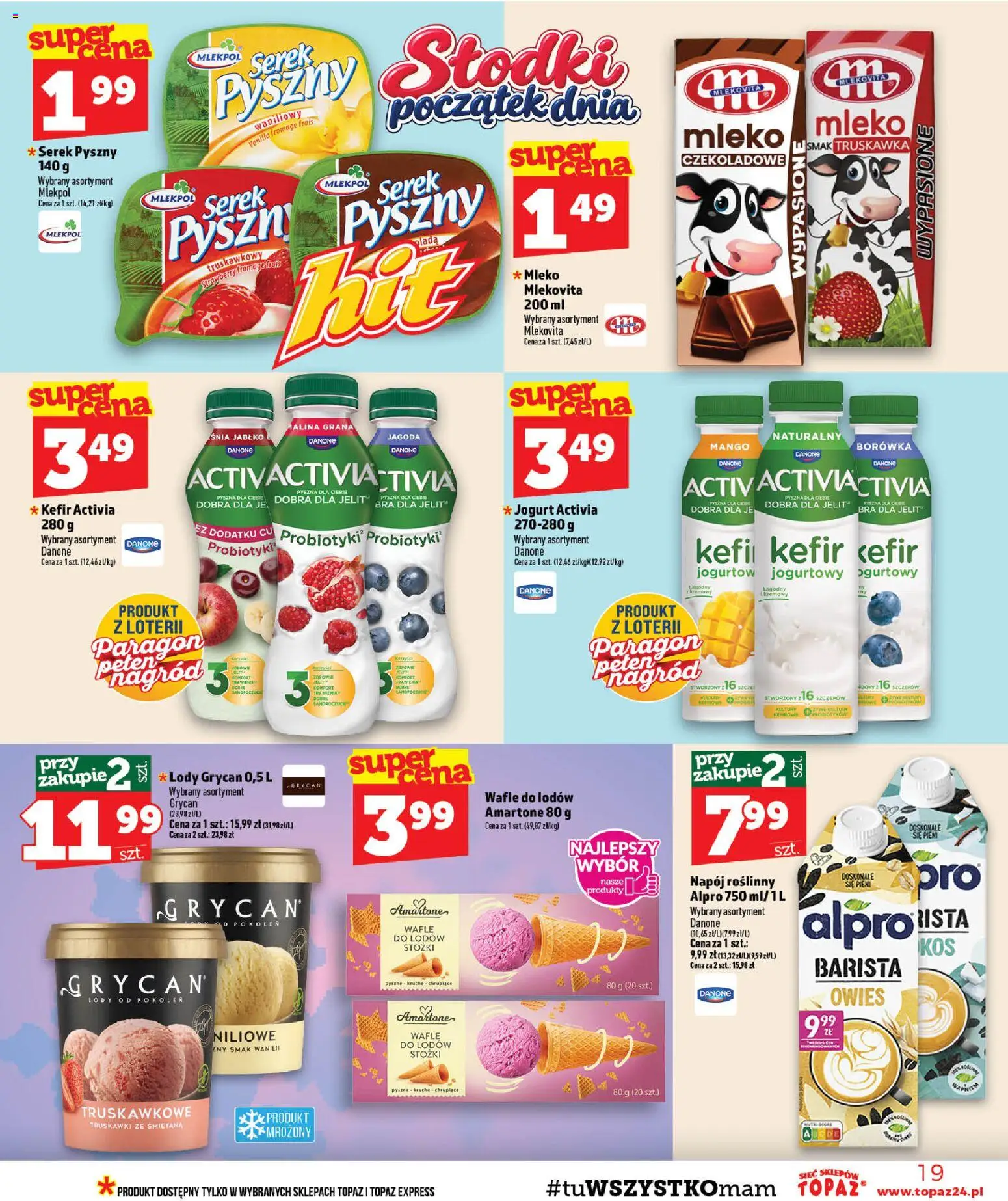 Topaz gazetka - MAZ od 08.10.2026 | Strona: 19 | Produkty: Mango, Wafle, Alpro, Wafle do lodów