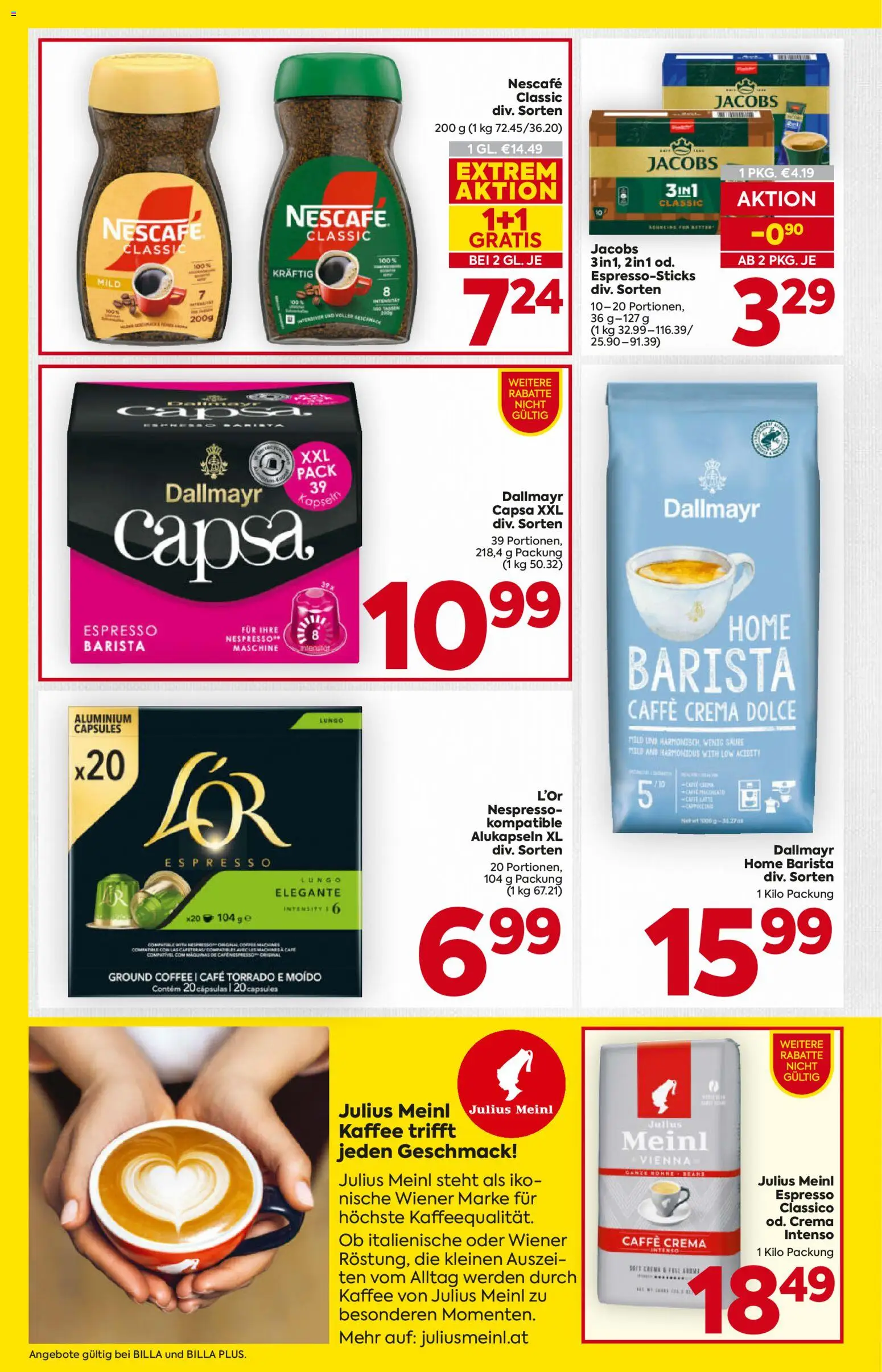 Billa AT akciós ujság - amely érvényes a következő dátumtól: 2026.09.10. | Oldal: 14 | Termékek: Nescafé, Nespresso, Dallmayr