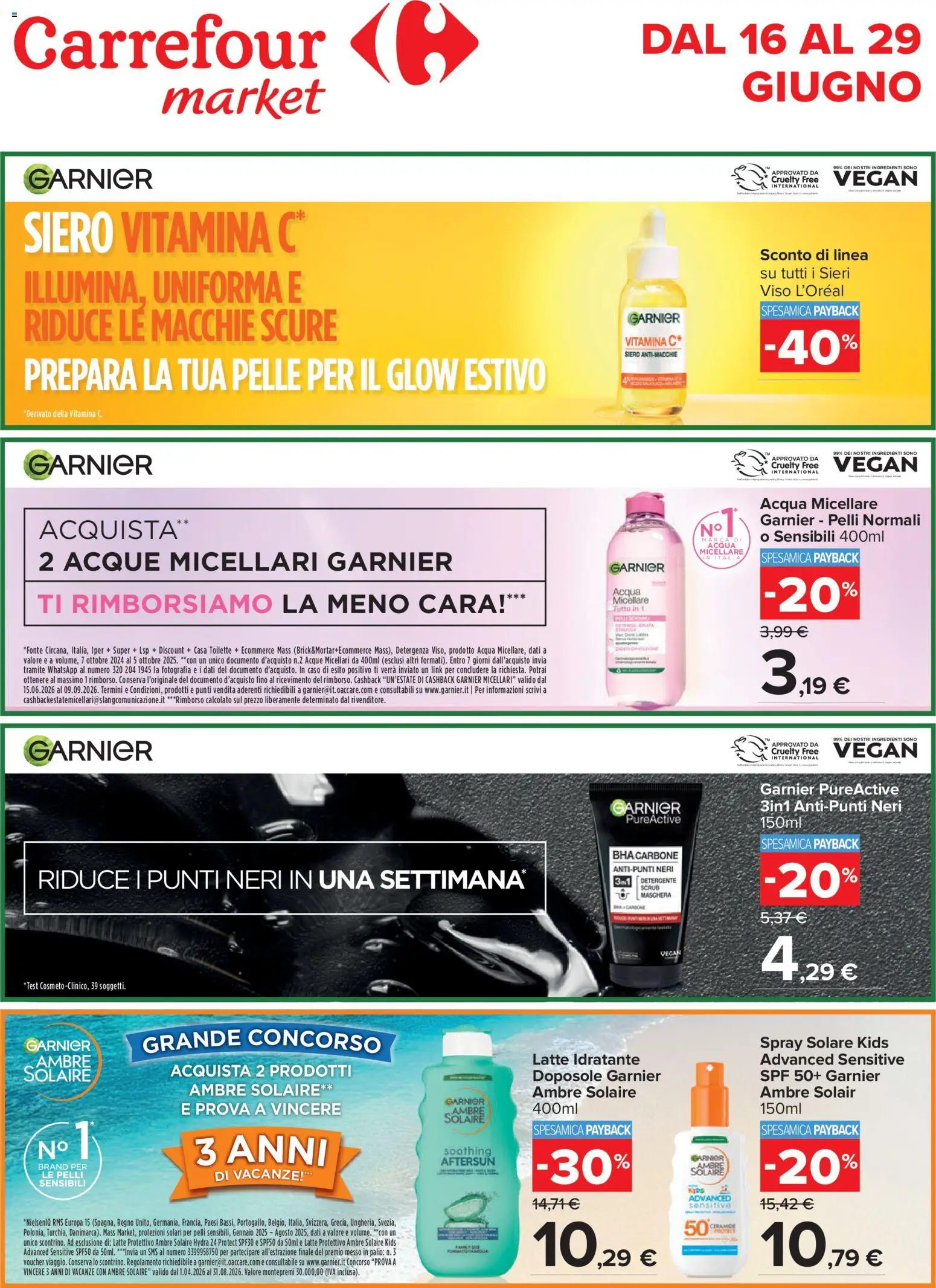 Volantino Carrefour del 16.06.2026 | Pagina: 1 | Prodotti: Maschera, Acqua micellare, Scrub, Acqua