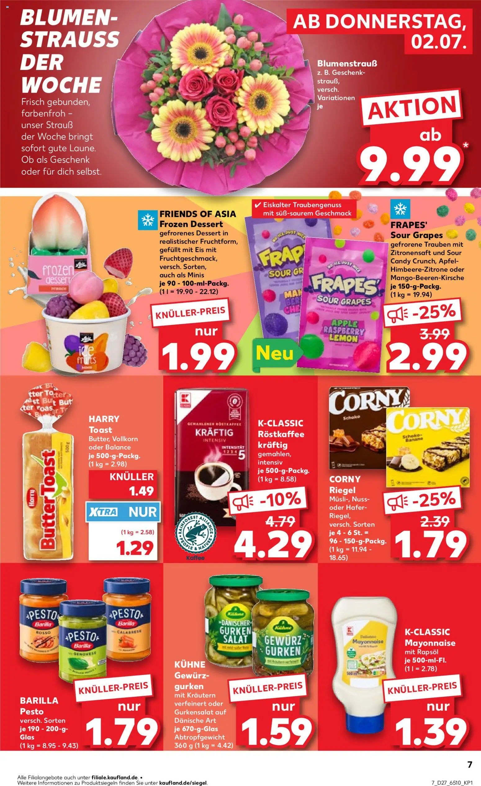 Kaufland Prospekt Köln – gültig ab 02.07.2026 | Seite: 7 | Produkte: Butter, Trauben, Toast, Rapsöl