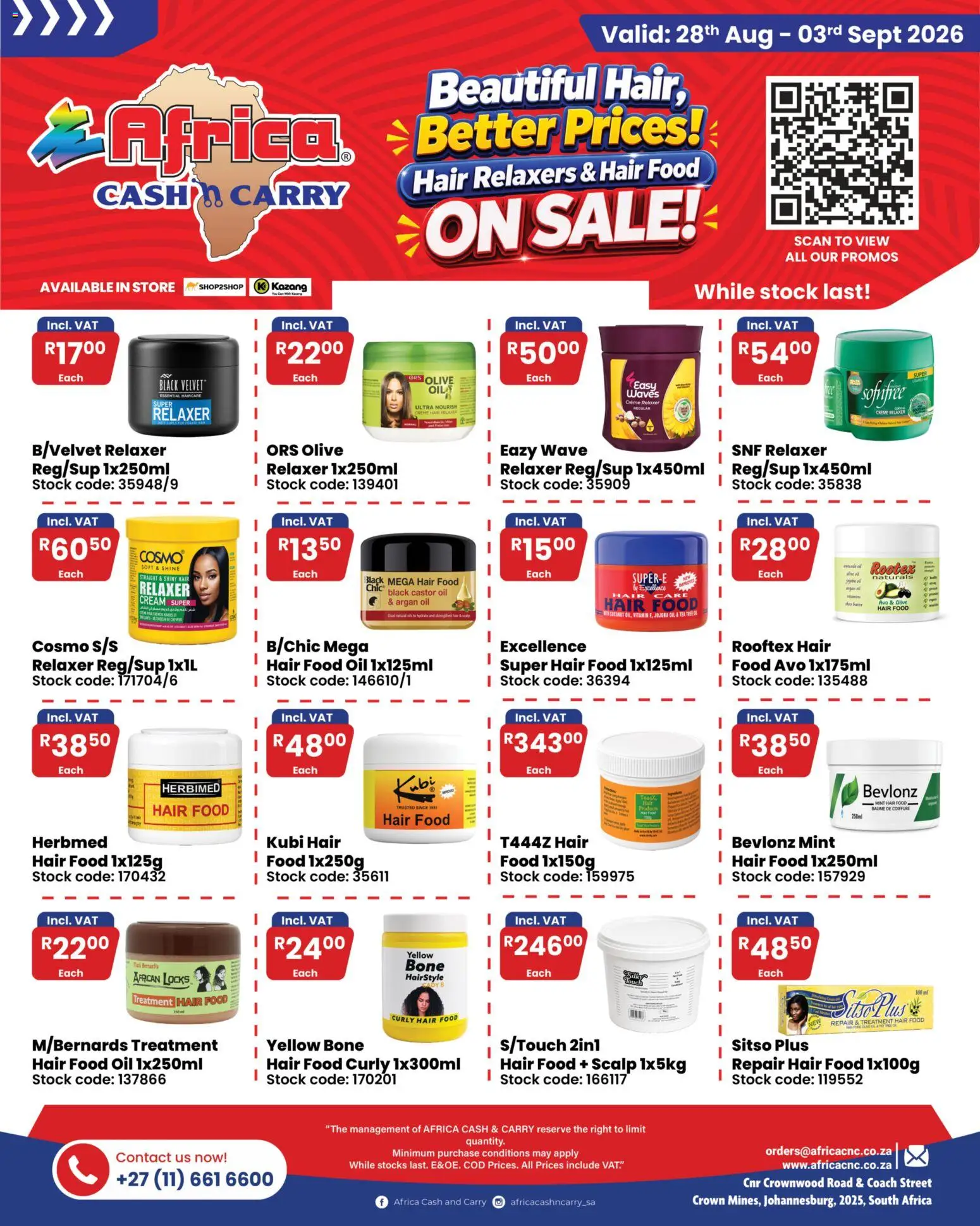 New Africa Cash & Carry catalogue – valid from 28/08/2026 | Page: 1 | Products: Avocado, Oil, Tea, Relaxer