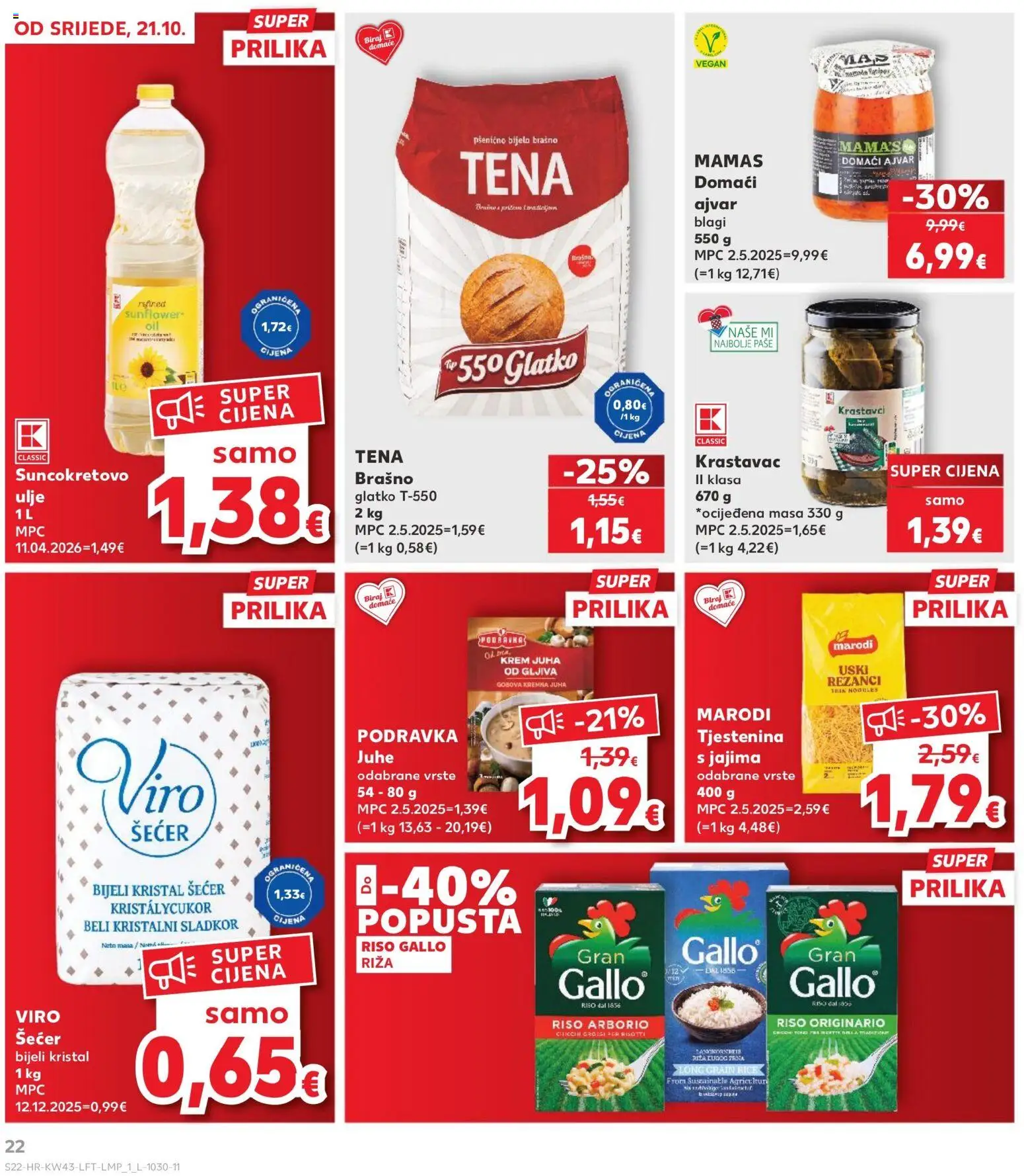Kaufland katalog | vrijedi od 21.10.2026 | Stranica: 22 | Proizvodi: Rezanci, Tjestenina, Krastavci, Brašno