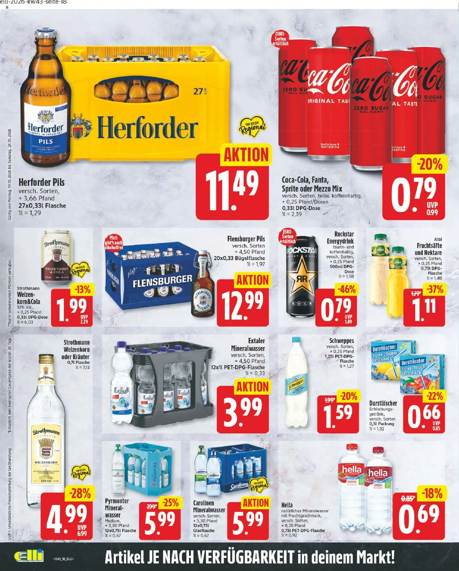 Elli Markt Prospekt Gütersloh – gültig ab 19.10.2026 | Seite: 20 | Produkte: Durstloscher, Schweppes, Mineralwasser, Flensburger