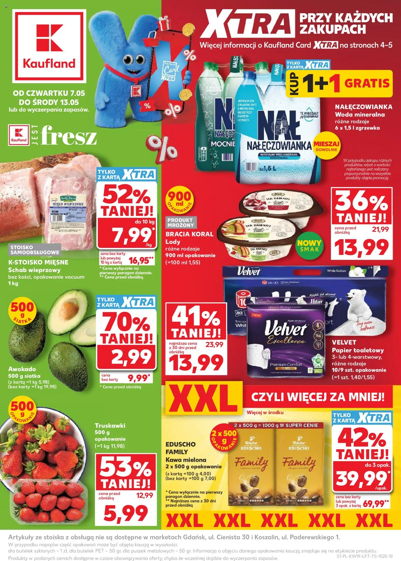 Kaufland gazetka od 07.05.2026 | Strona: 1 | Produkty: Schab, Papier toaletowy, Kawa, Lody