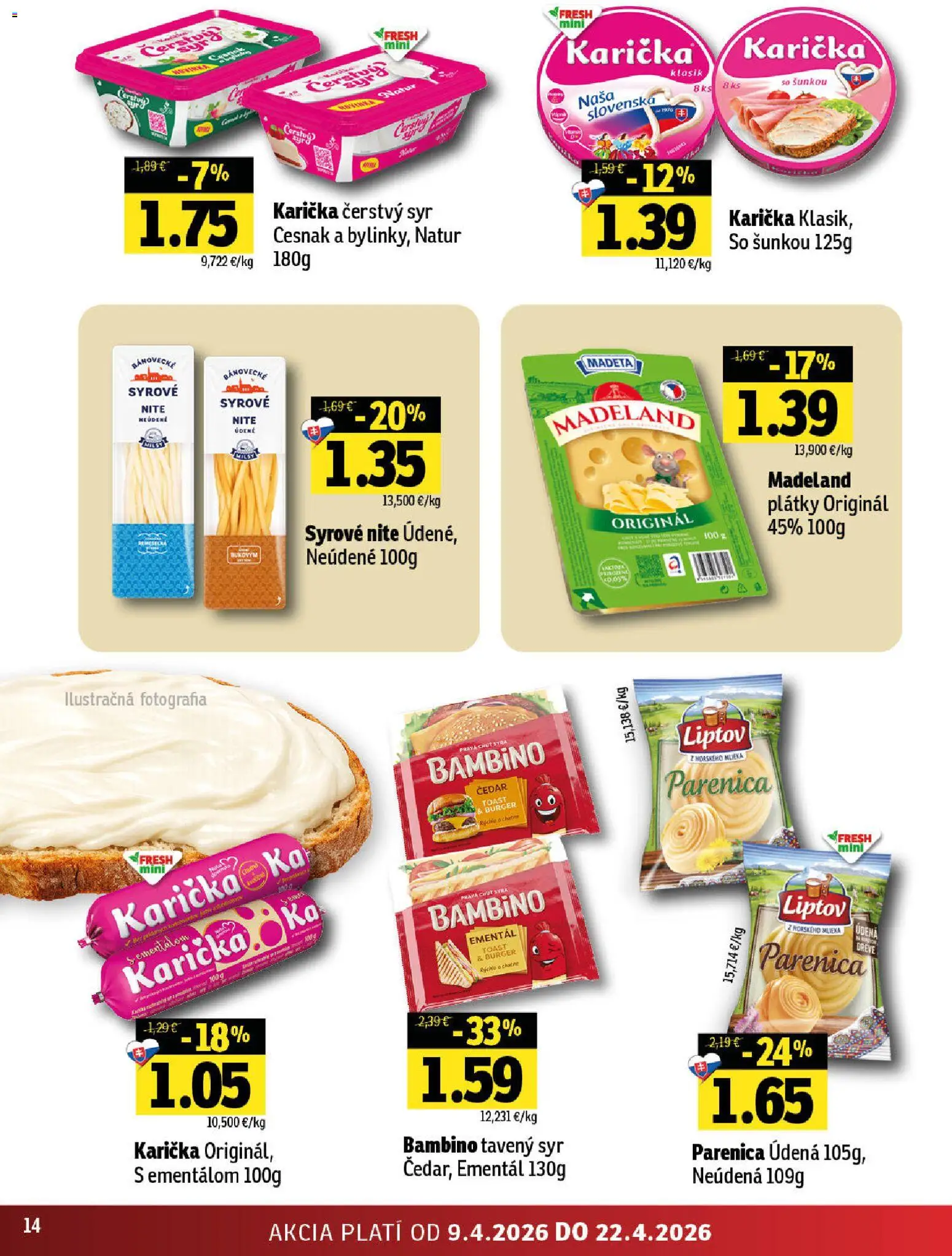 Nové Fresh akcie – leták je platný od 09.04.2026 | Strana: 14 | Produkty: Syr, Cesnak